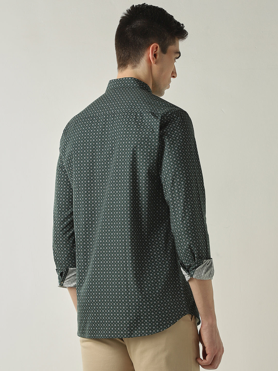 Men's Pure Cotton Printed Slim Fit Full Sleeve Casual Shirt - Green