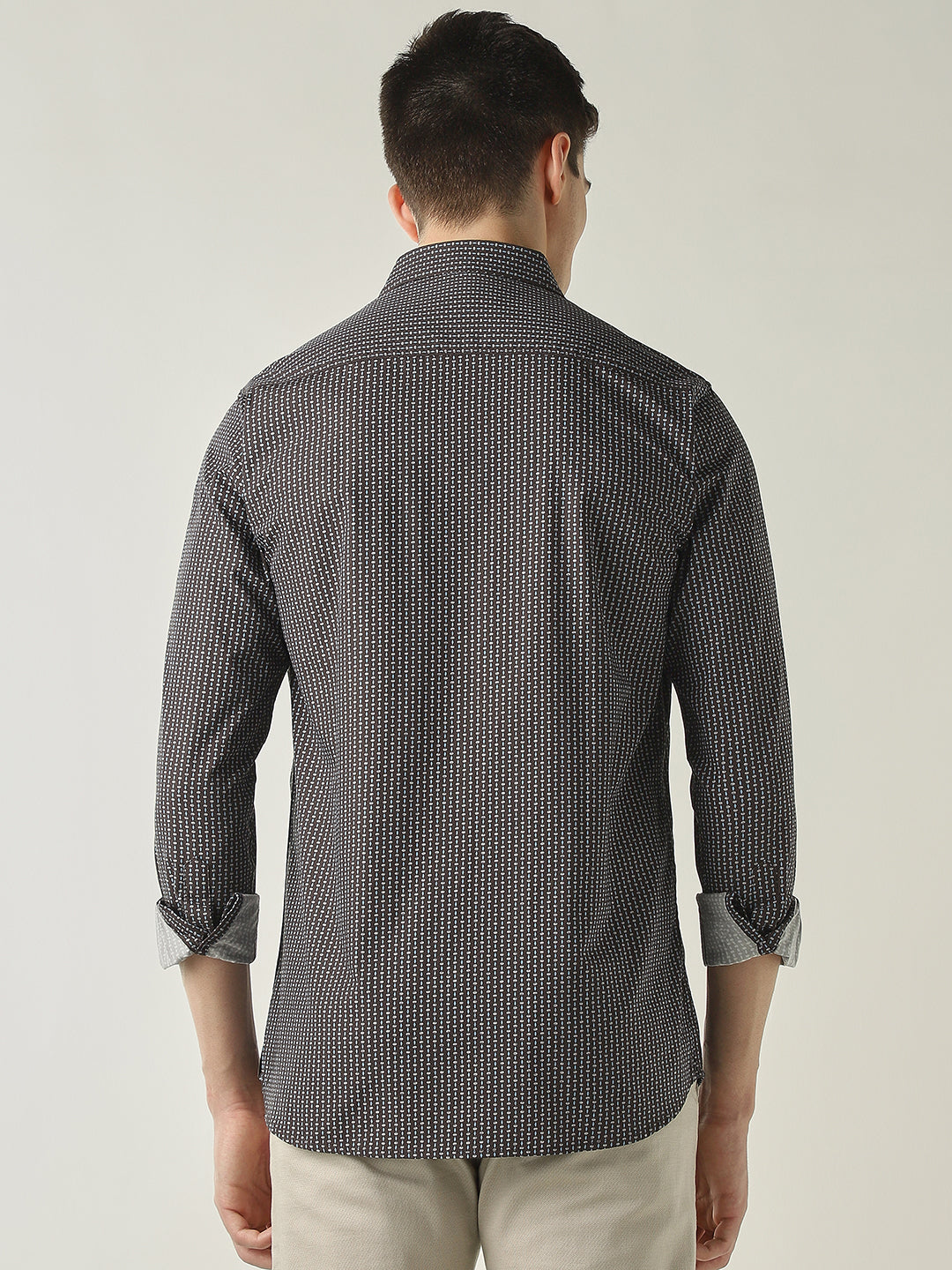 Men's Pure Cotton Printed Slim Fit Full Sleeve Casual Shirt - Brown