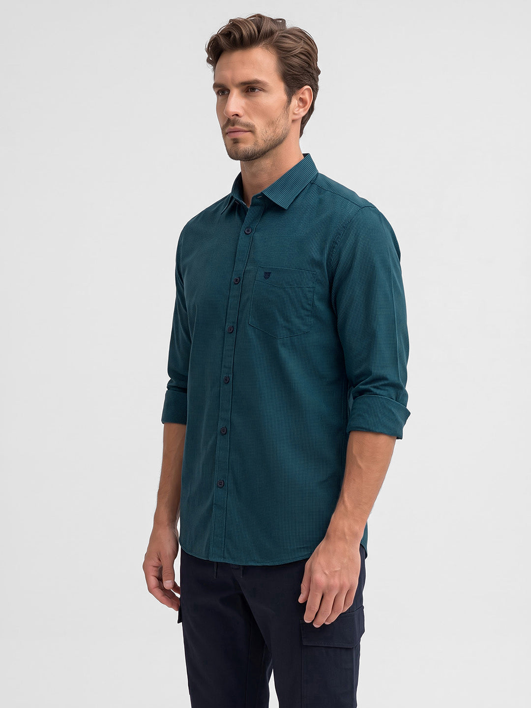 Men's Pure Cotton Checks Regular Fit Full Sleeve Casual Shirt - Blue