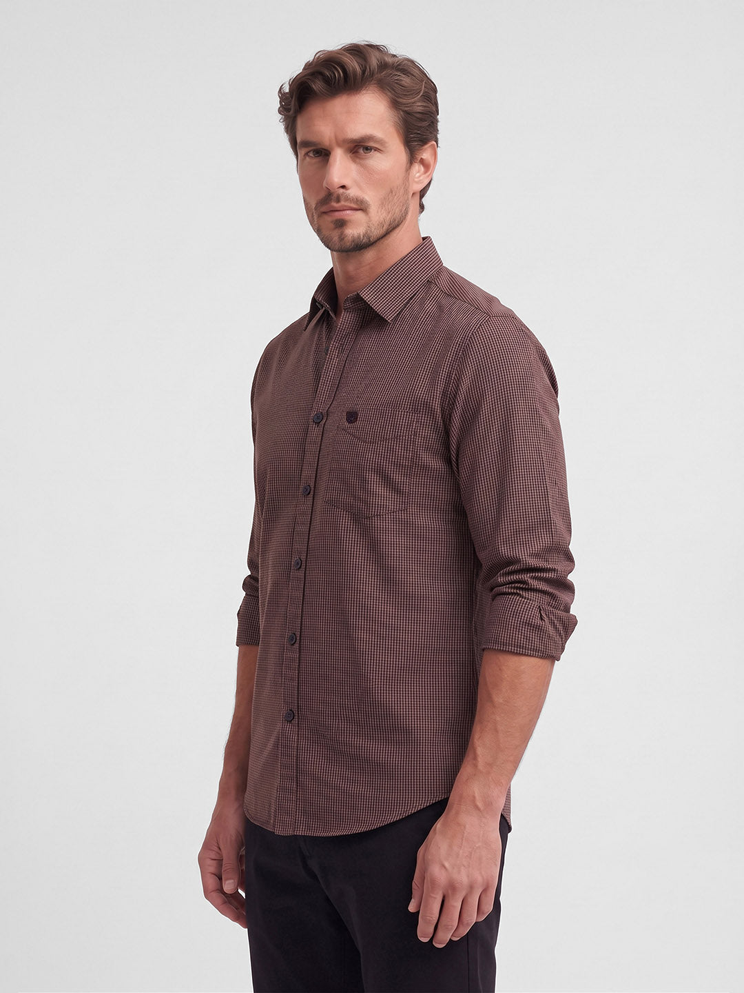 Men's Pure Cotton Checks Regular Fit Full Sleeve Casual Shirt - Wine