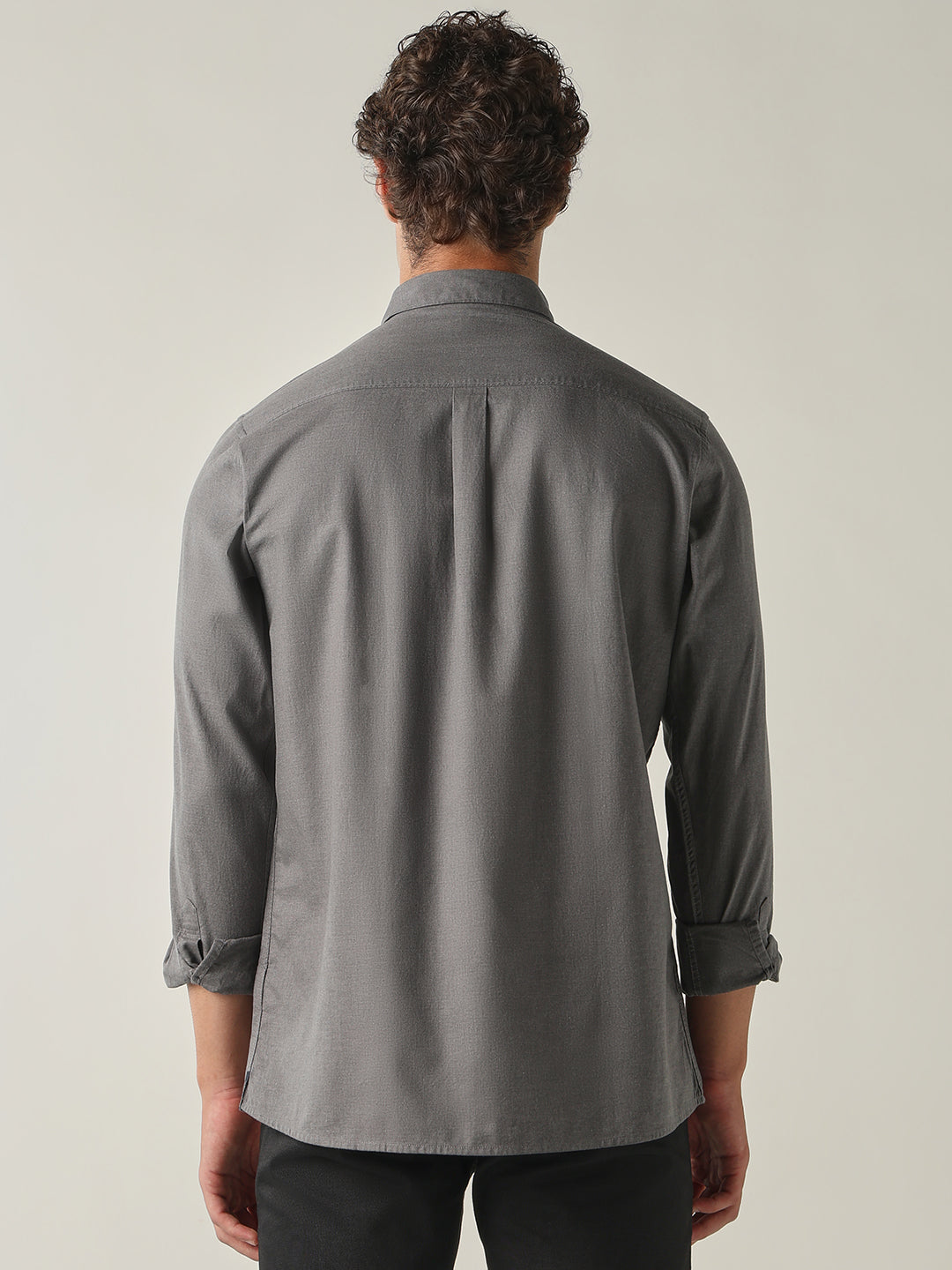 Men's Pure Cotton Melange Solid Regular Fit Full Sleeve Casual Shirt - Grey