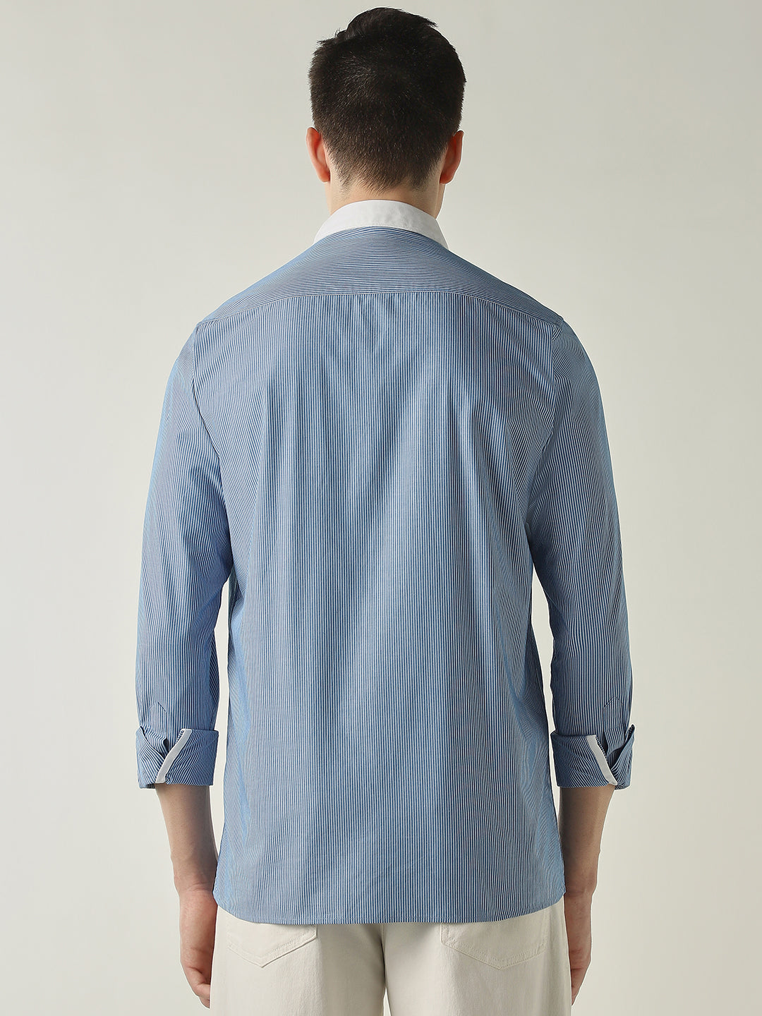 Men's Pure Cotton Stripes Slim Fit Full Sleeve Casual Shirt - Blue