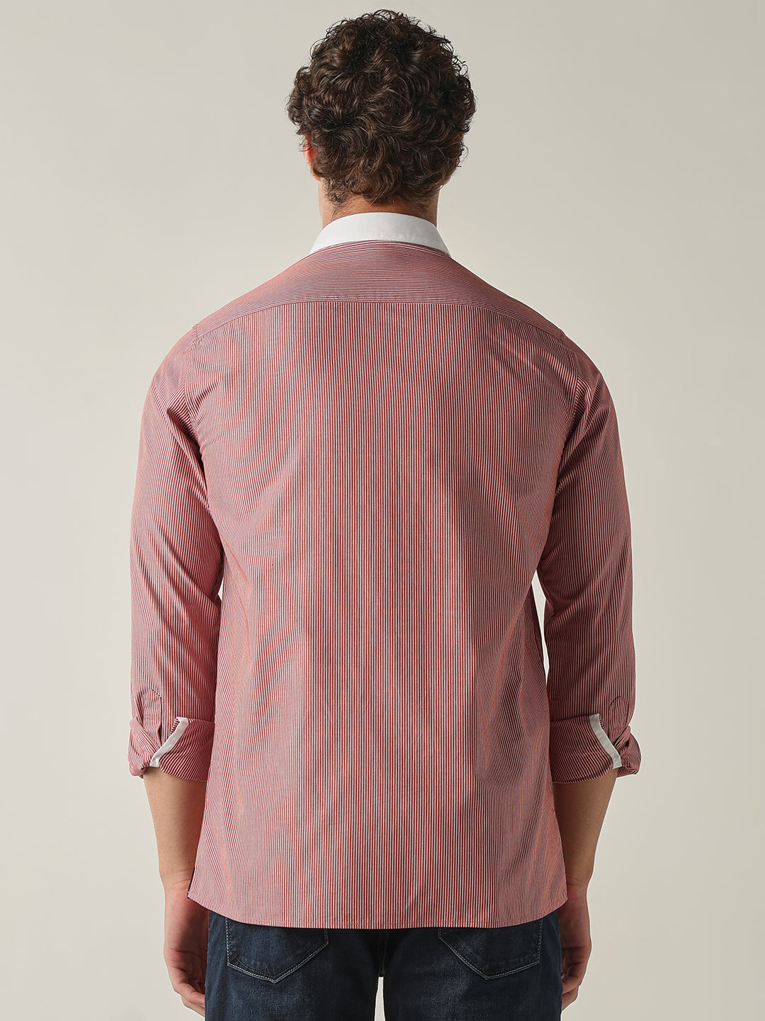 Men's Pure Cotton Stripes Slim Fit Full Sleeve Casual Shirt - Red