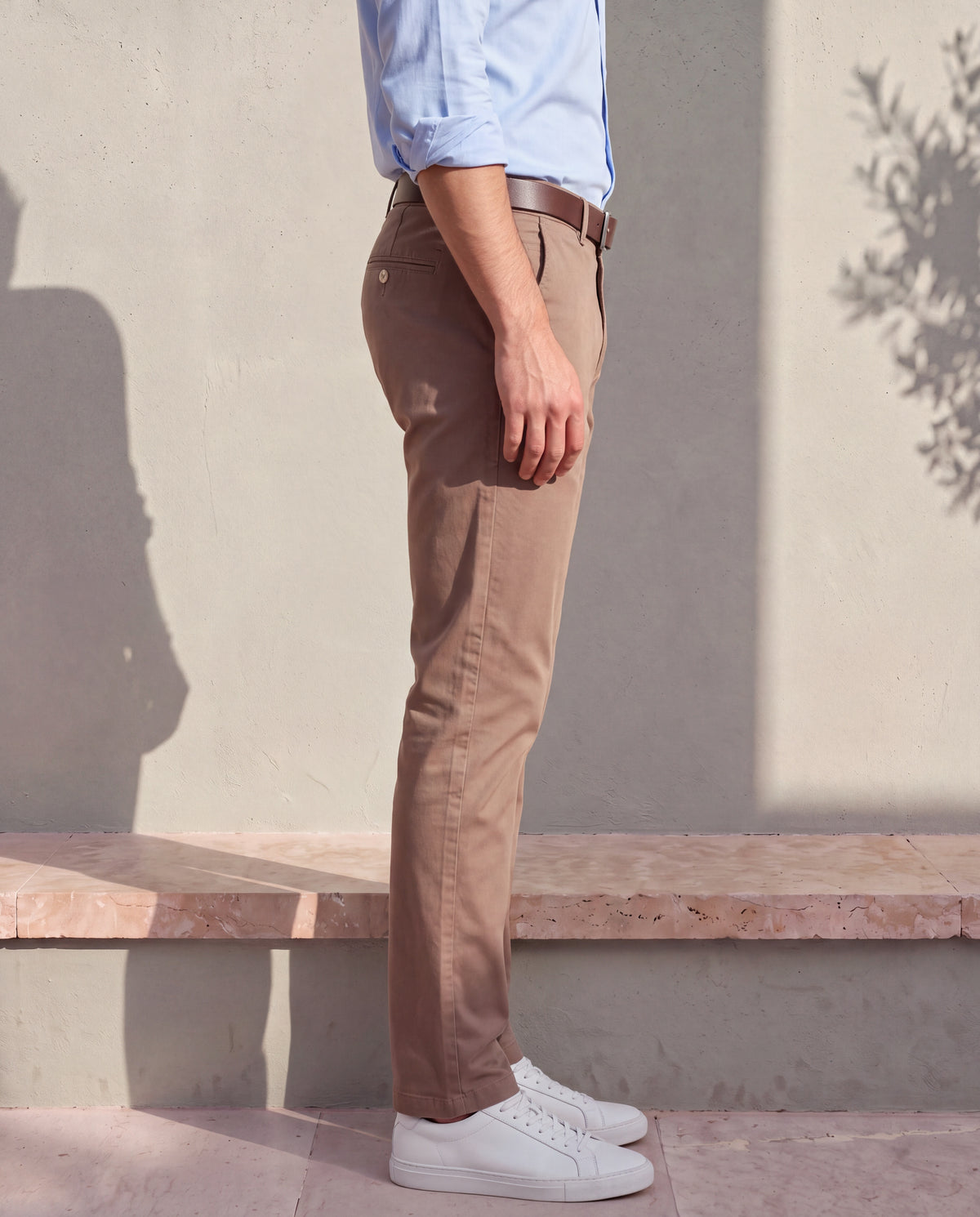 Men's Solid Cotton Stretch Regular Fit Casual Trousers-Beige