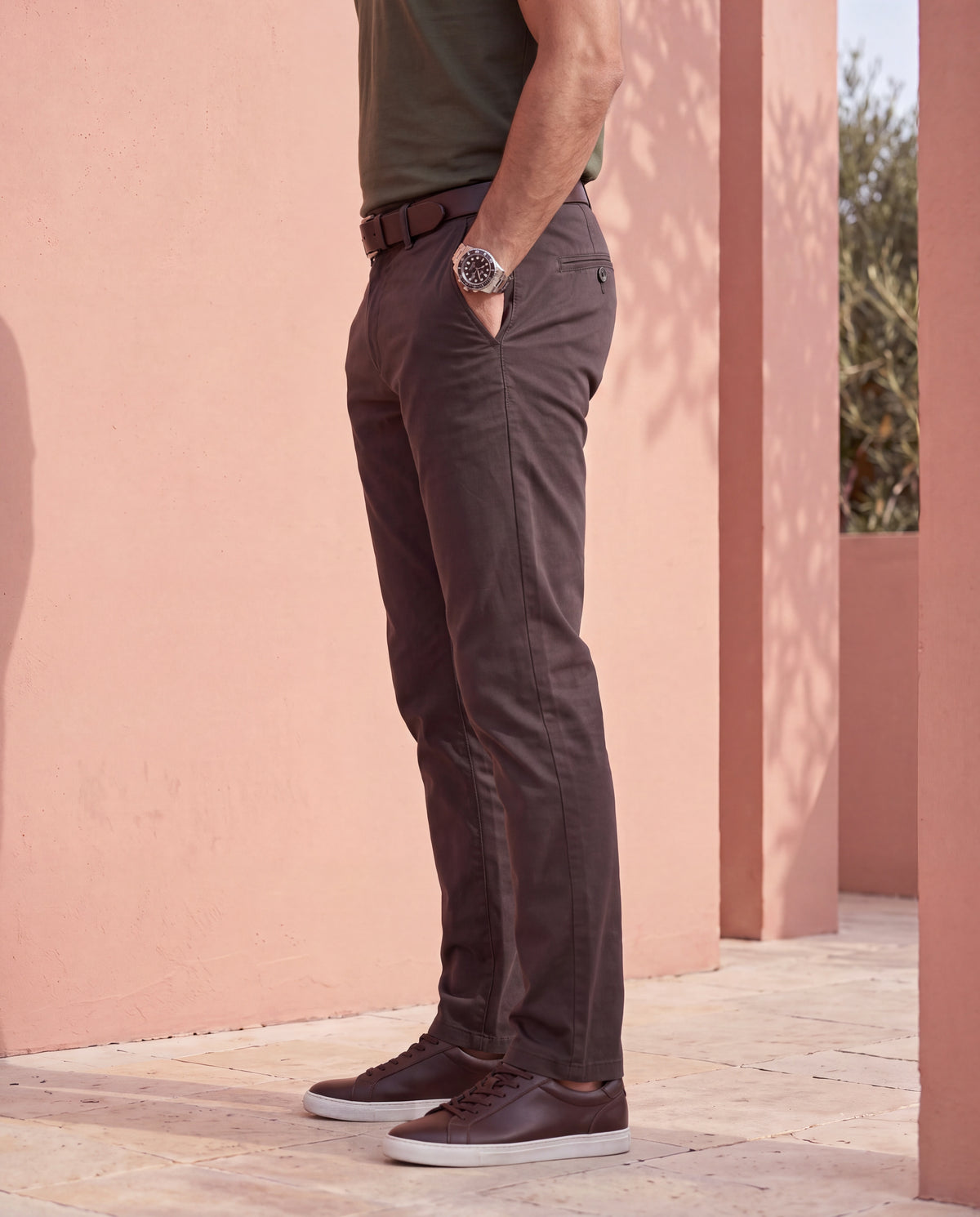Men's Solid Cotton Stretch Regular Fit Casual Trousers-Green