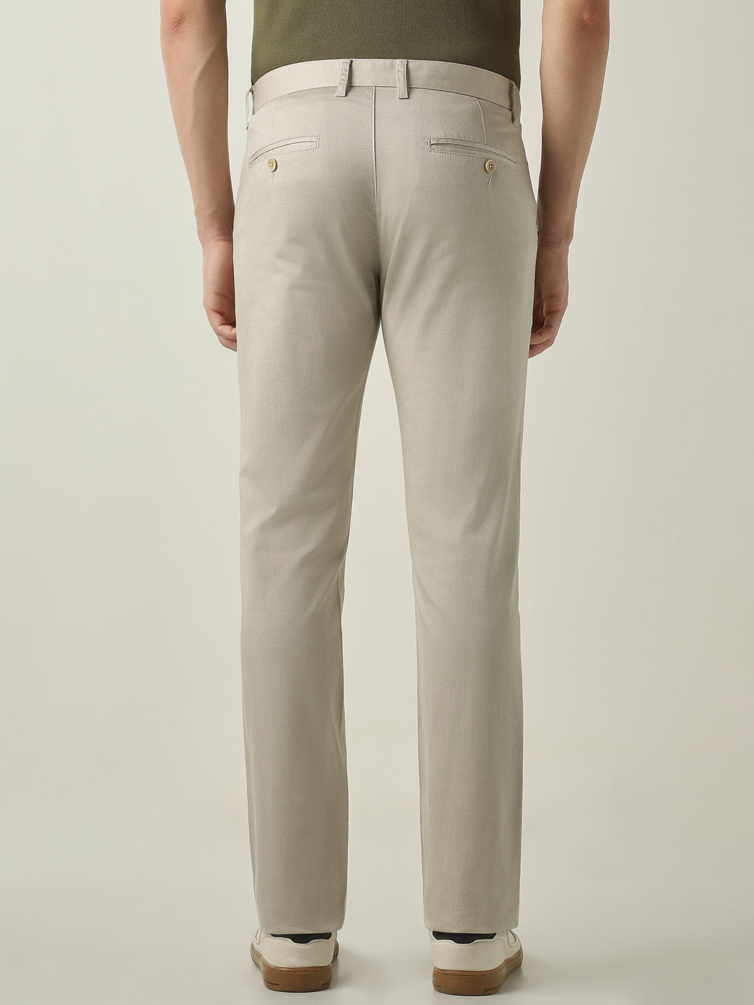 Men's Solid Cotton Lycra Solid Regular Fit Casual Trousers - Beige