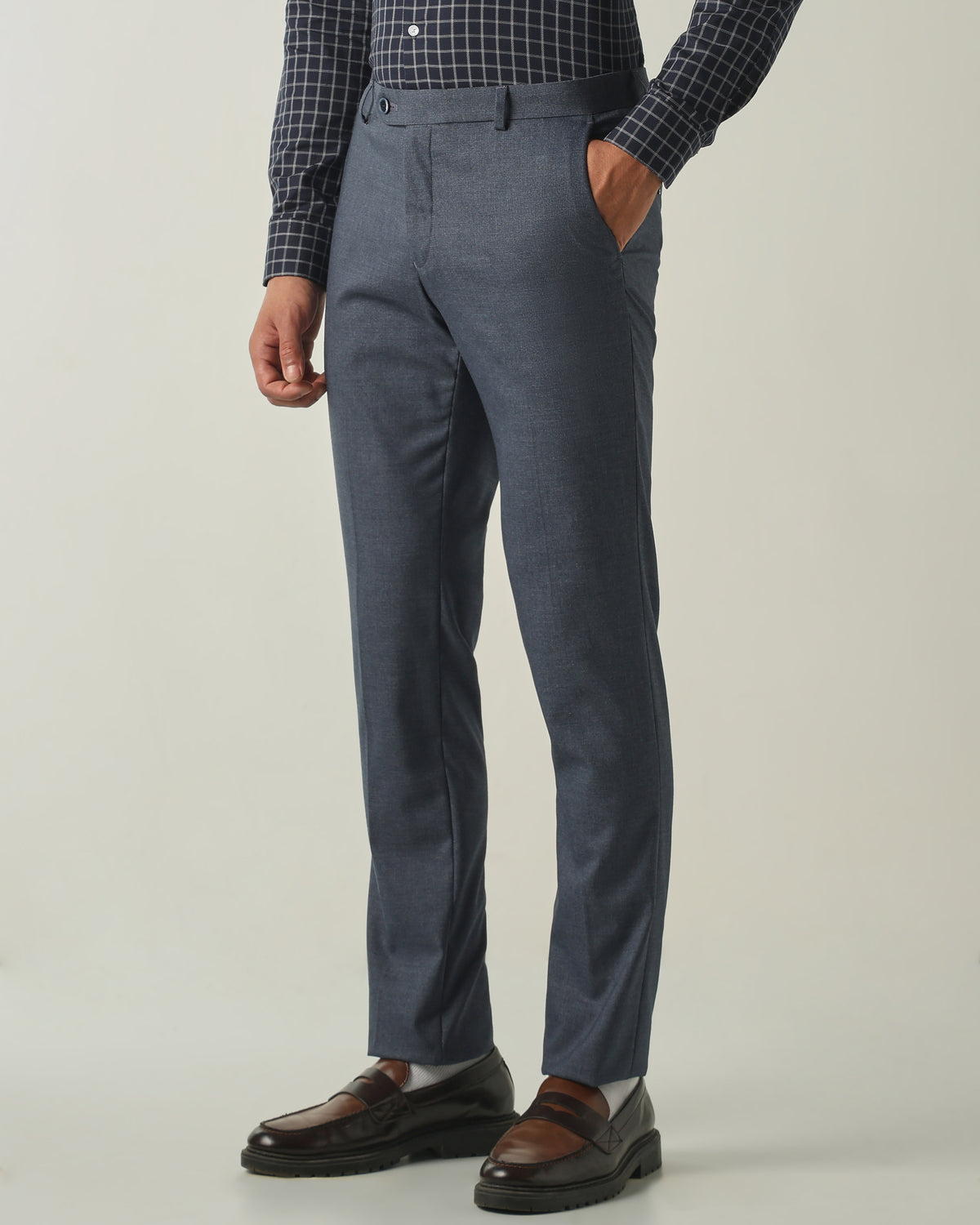 Men's Solid Poly Viscose Elastane Slim Fit Formal Trousers - Blue