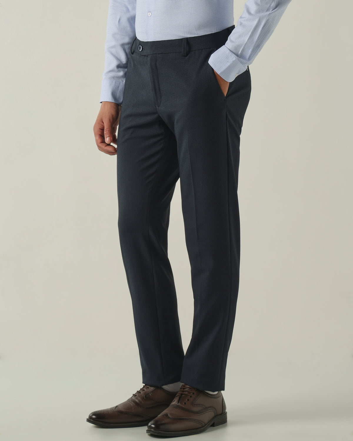 Men's Solid Poly Viscose Elastane Slim Fit Formal Trousers - Blue