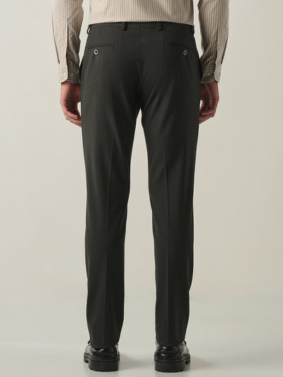 Men's Solid Poly Viscose Elastane Slim Fit Formal Trousers - Dark Grey
