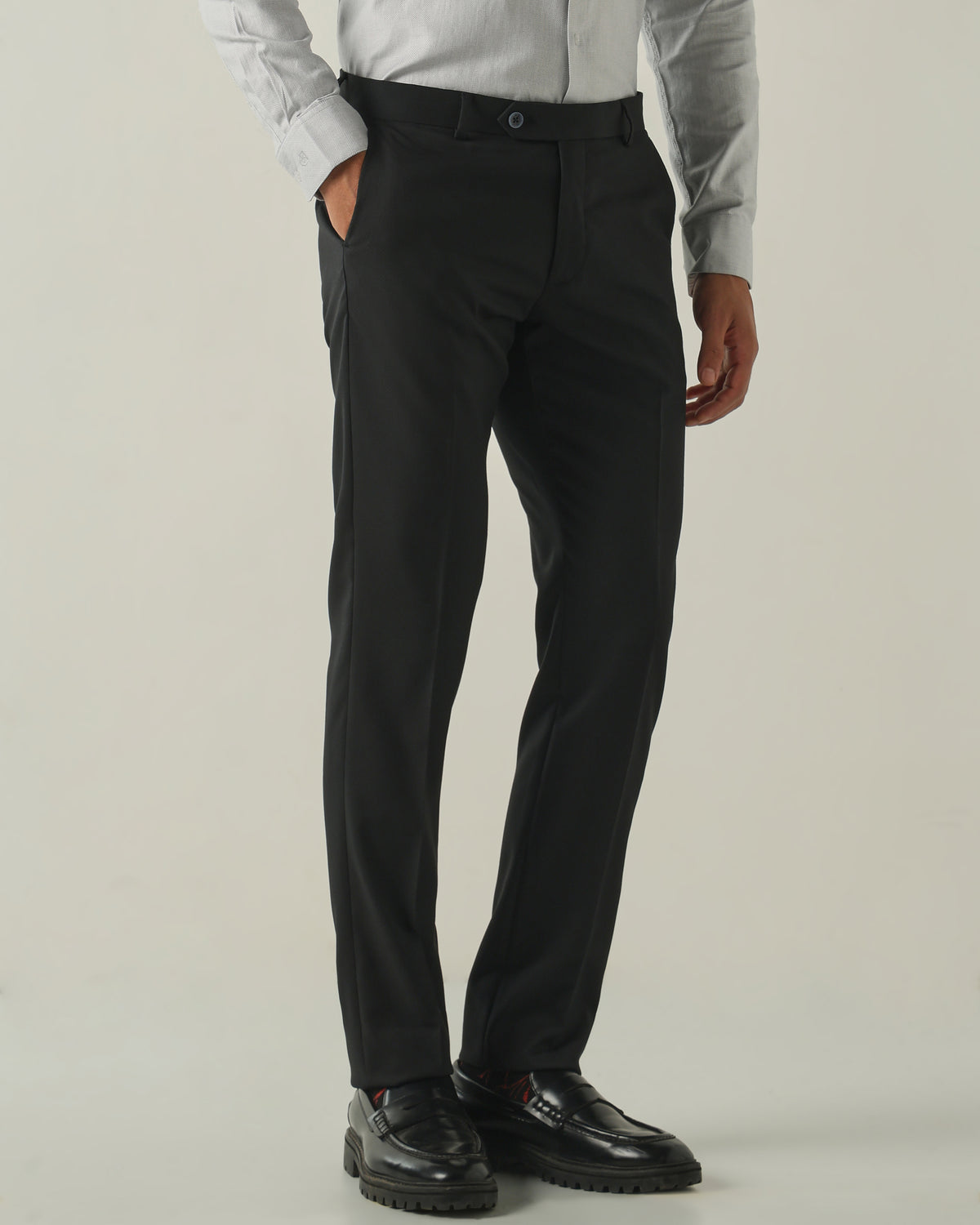 Men's Solid Poly Viscose Elastane Regular Fit Formal Trousers - Black