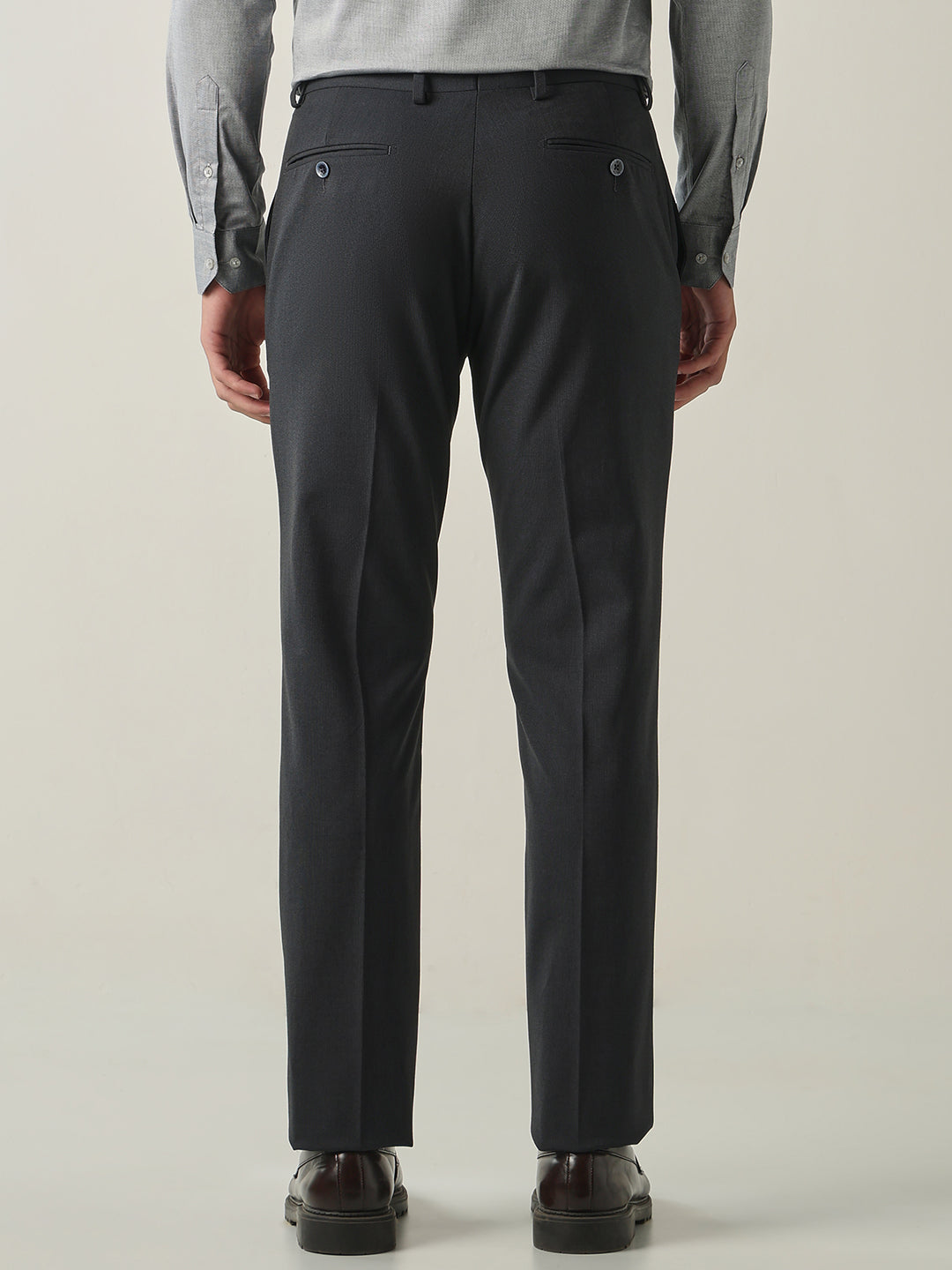 Men's Solid Poly Viscose Elastane Regular Fit Formal Trousers - Navy