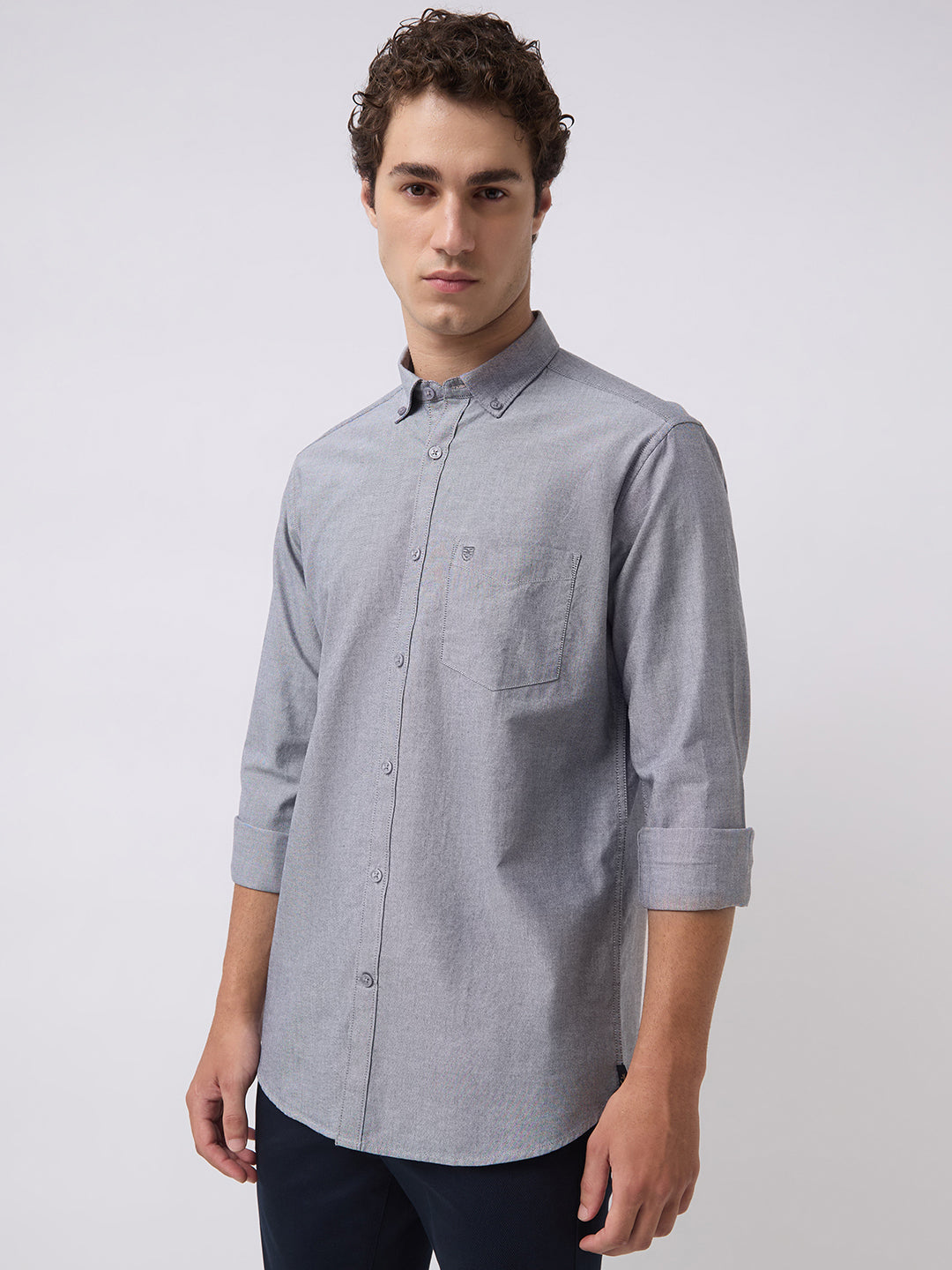 Men's Pure Cotton Oxford Solid Slim Fit Full Sleeve Casual Shirt - Black