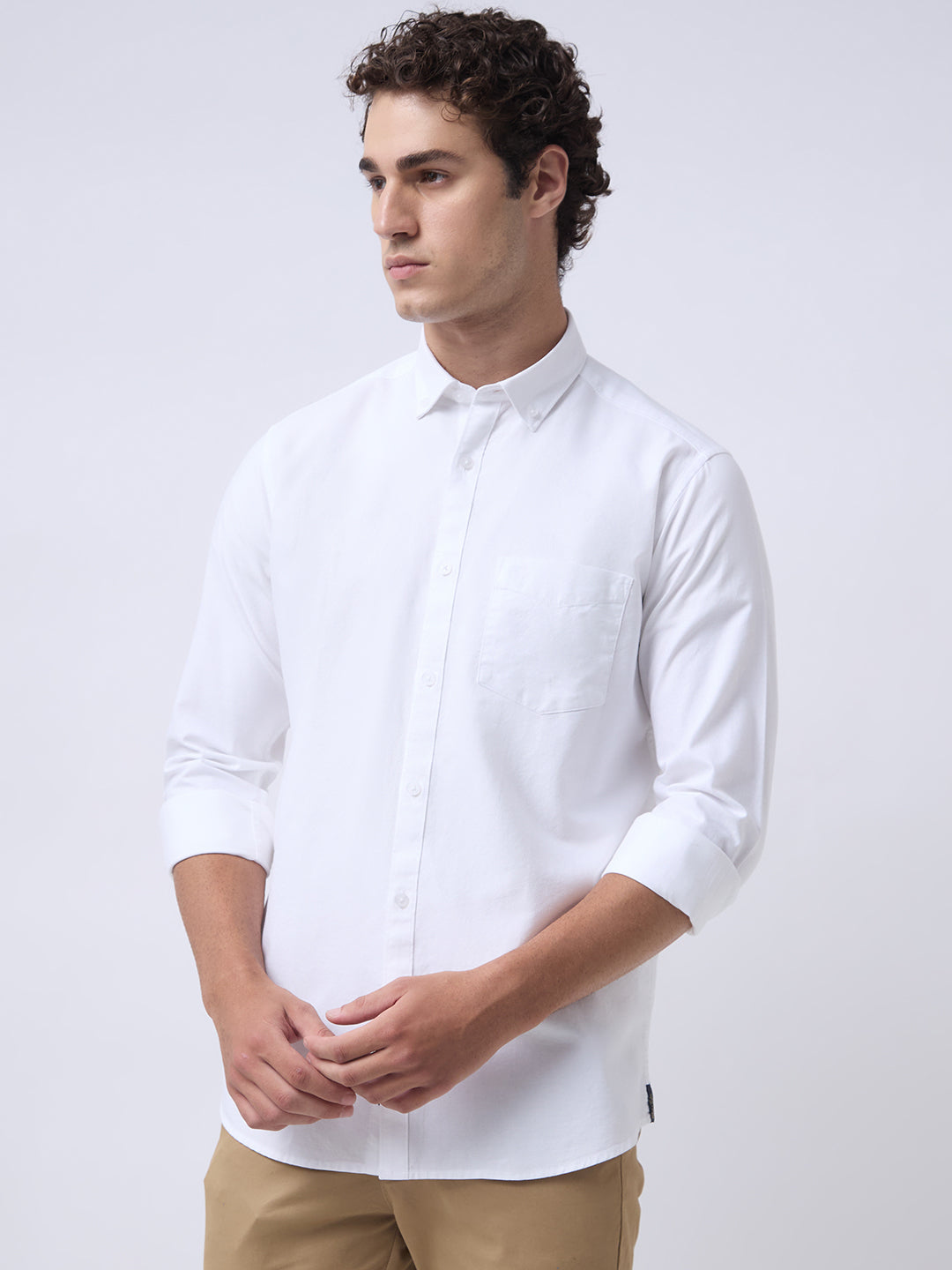 Men's Pure Cotton Oxford Solid Slim Fit Full Sleeve Casual Shirt - White