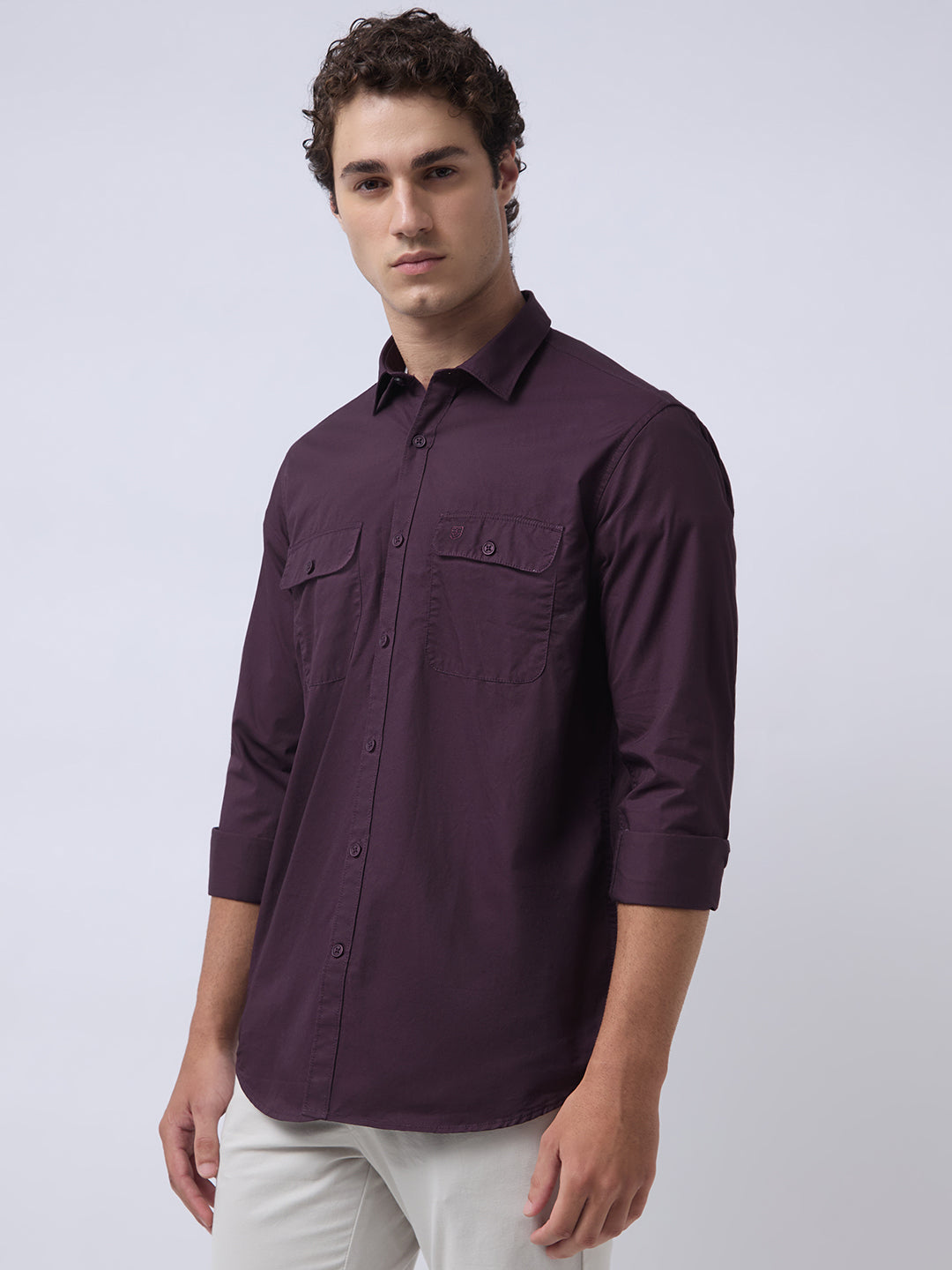 Men's Pure Cotton Solid Regular Fit Full Sleeve Casual Shirt - Wine