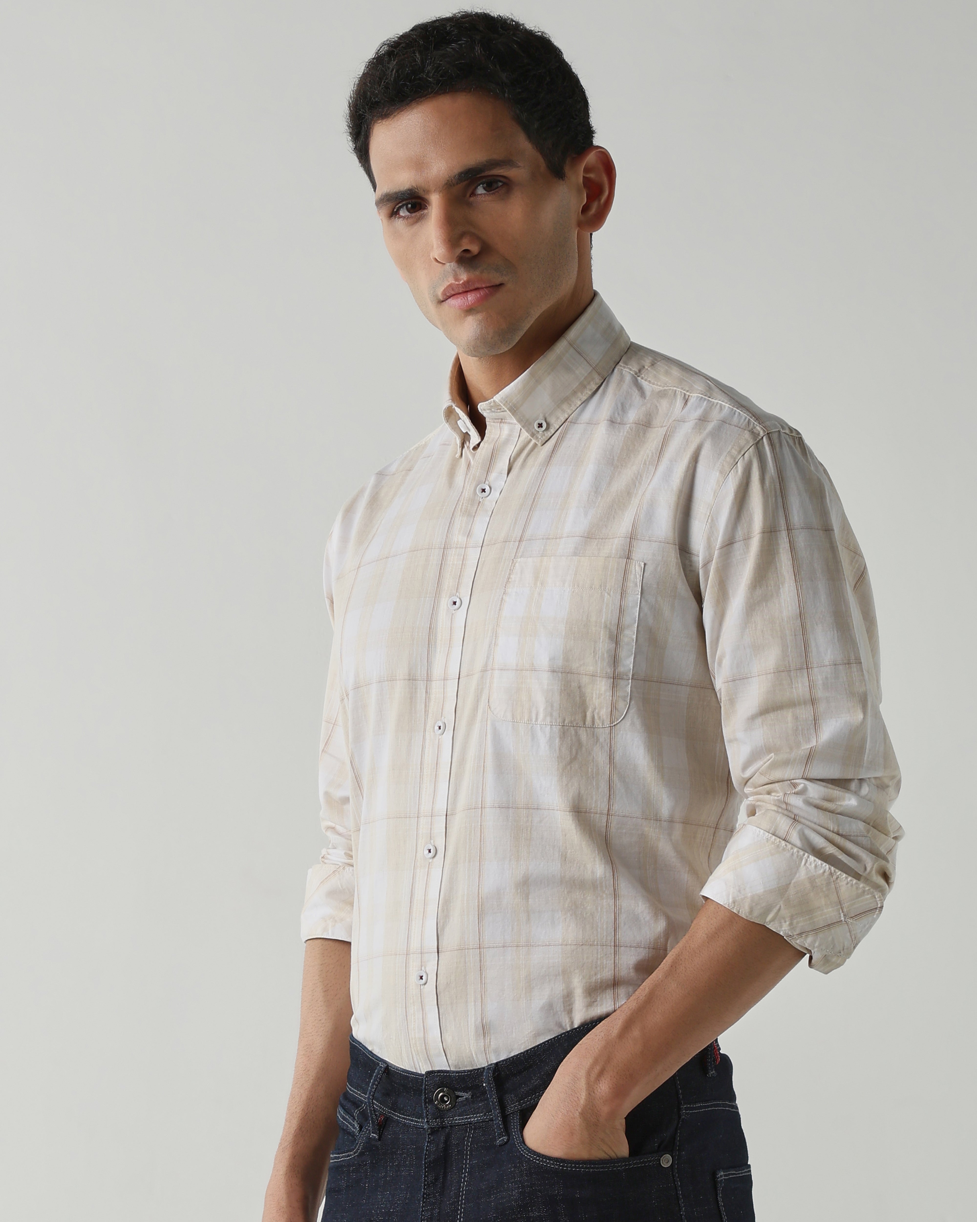Champagne Pure Cotton Shirts for Men | Regular Fit Luxury Wear