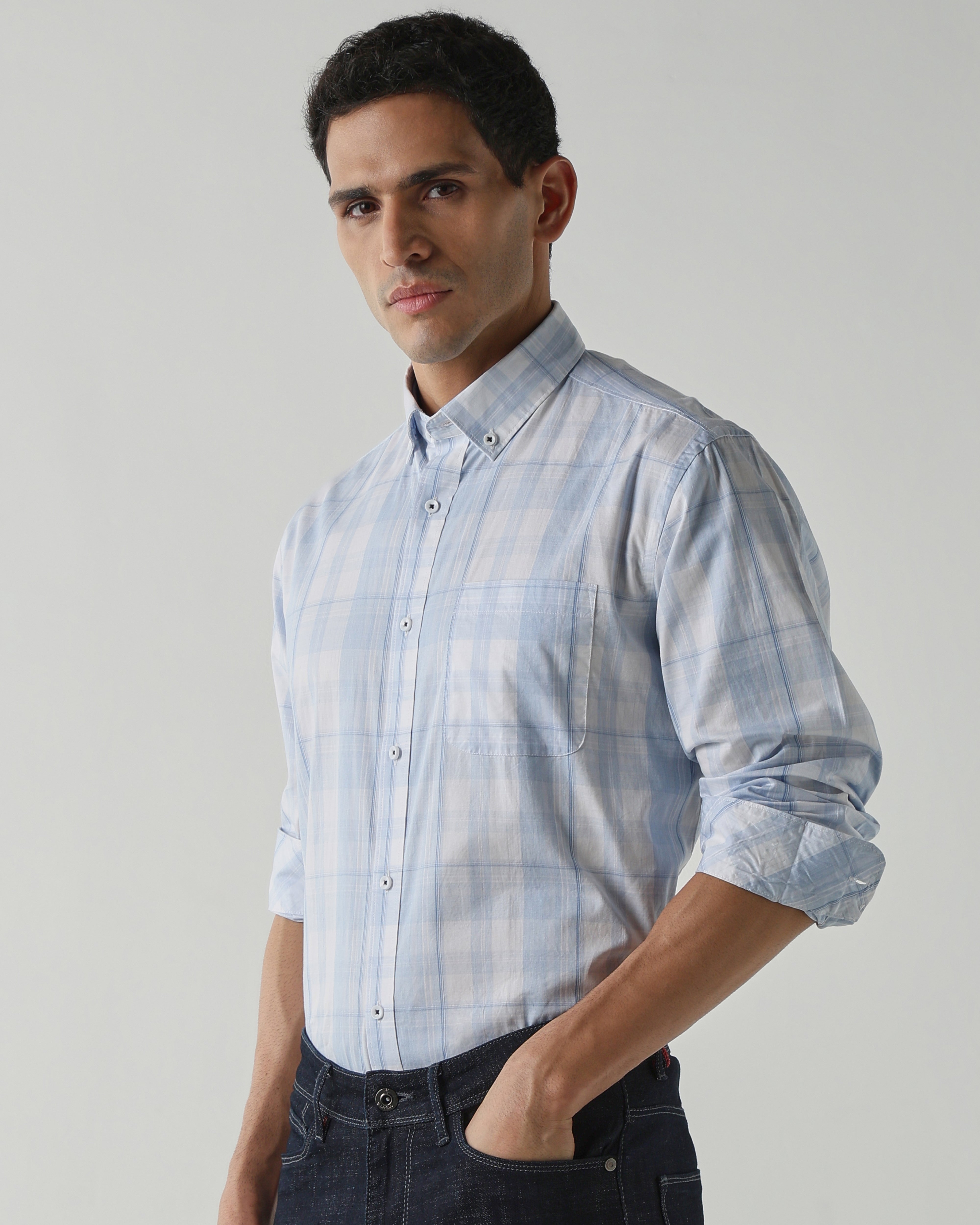 Sky Blue Pure Cotton Shirts for Men | Regular Fit Luxury Wear