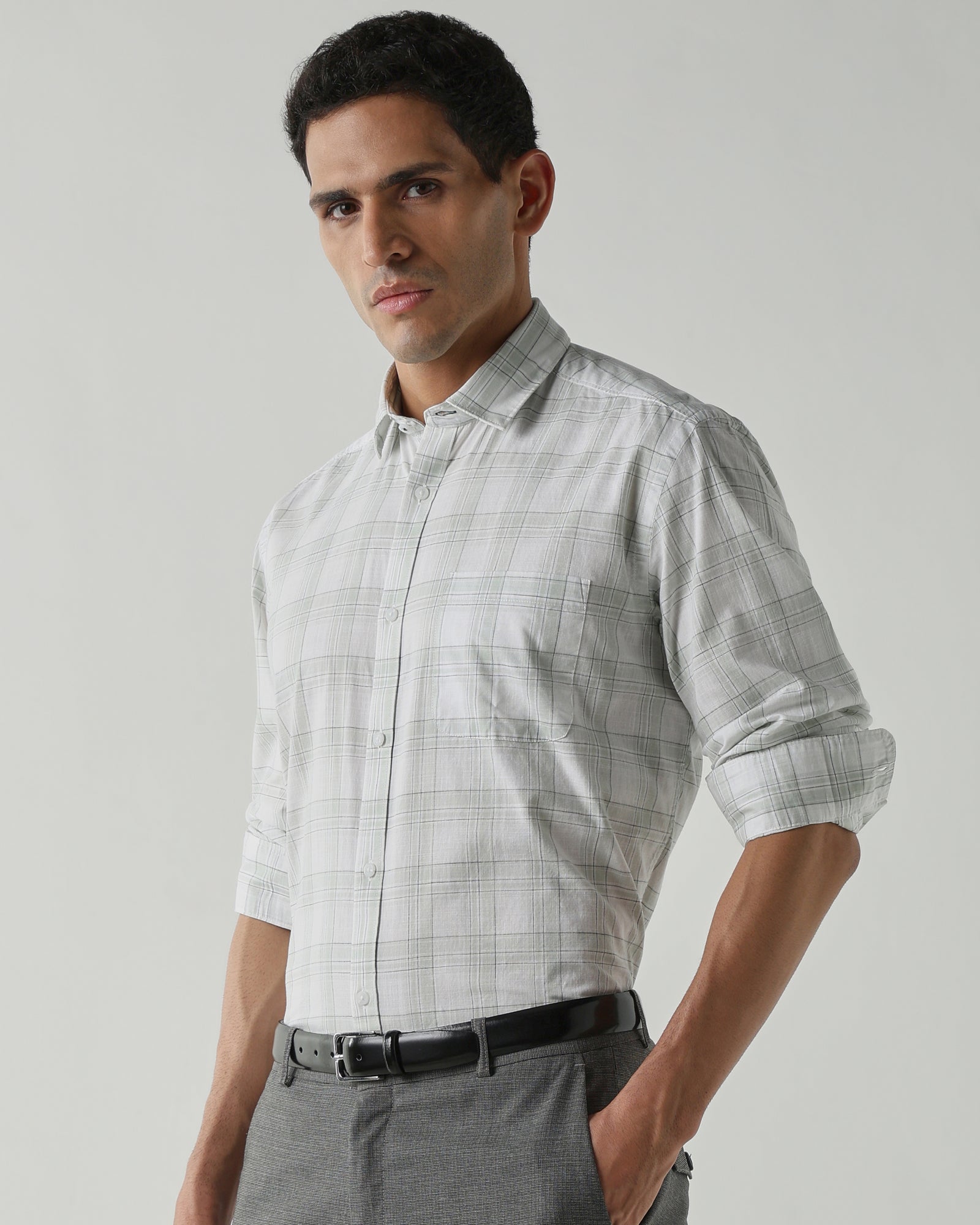 WHITE/GREEN Pure Cotton Shirts for Men | Regular Fit Luxury Wear