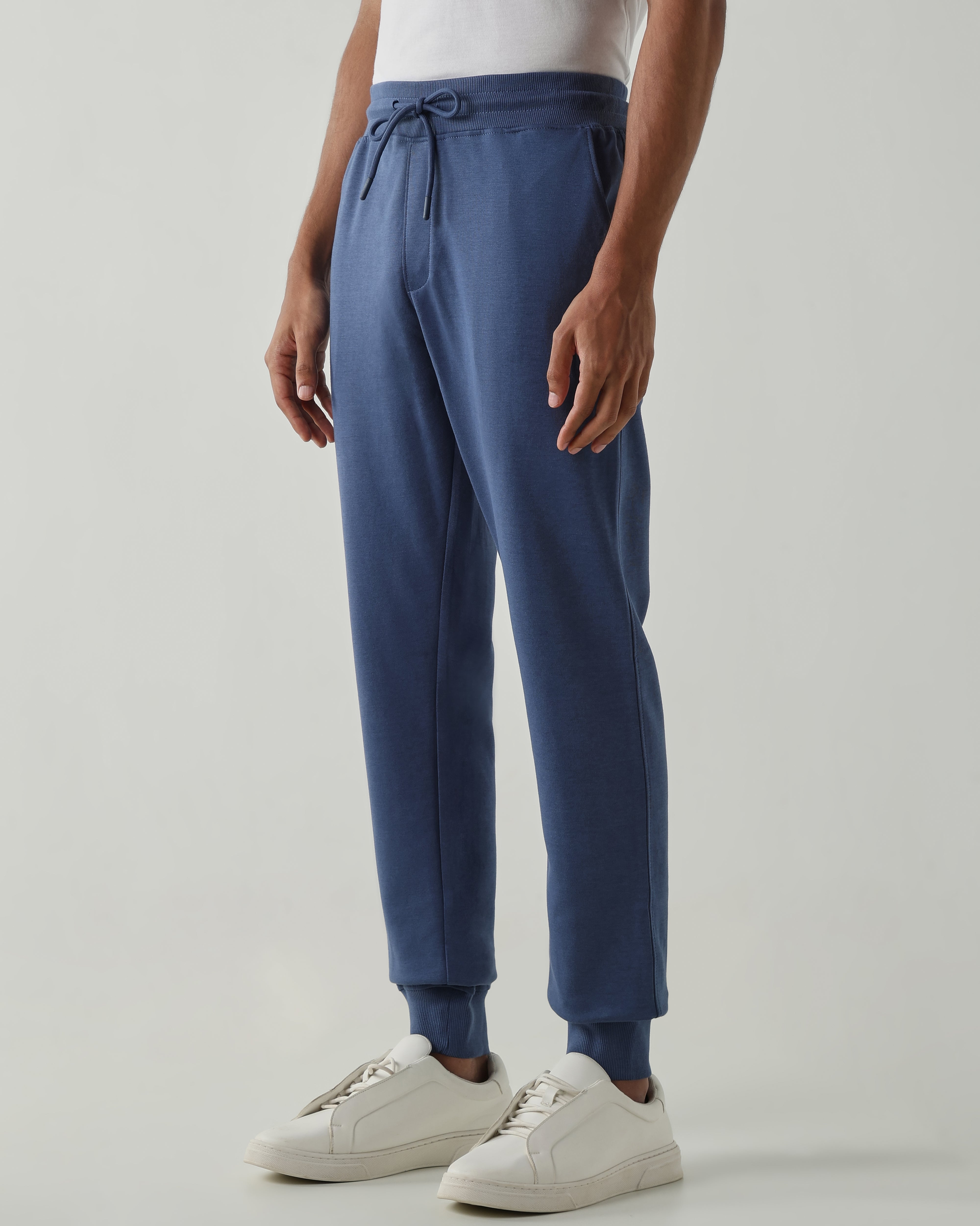 Rib at Waist and bottom Flat Front  Joggers – Ensign Blue