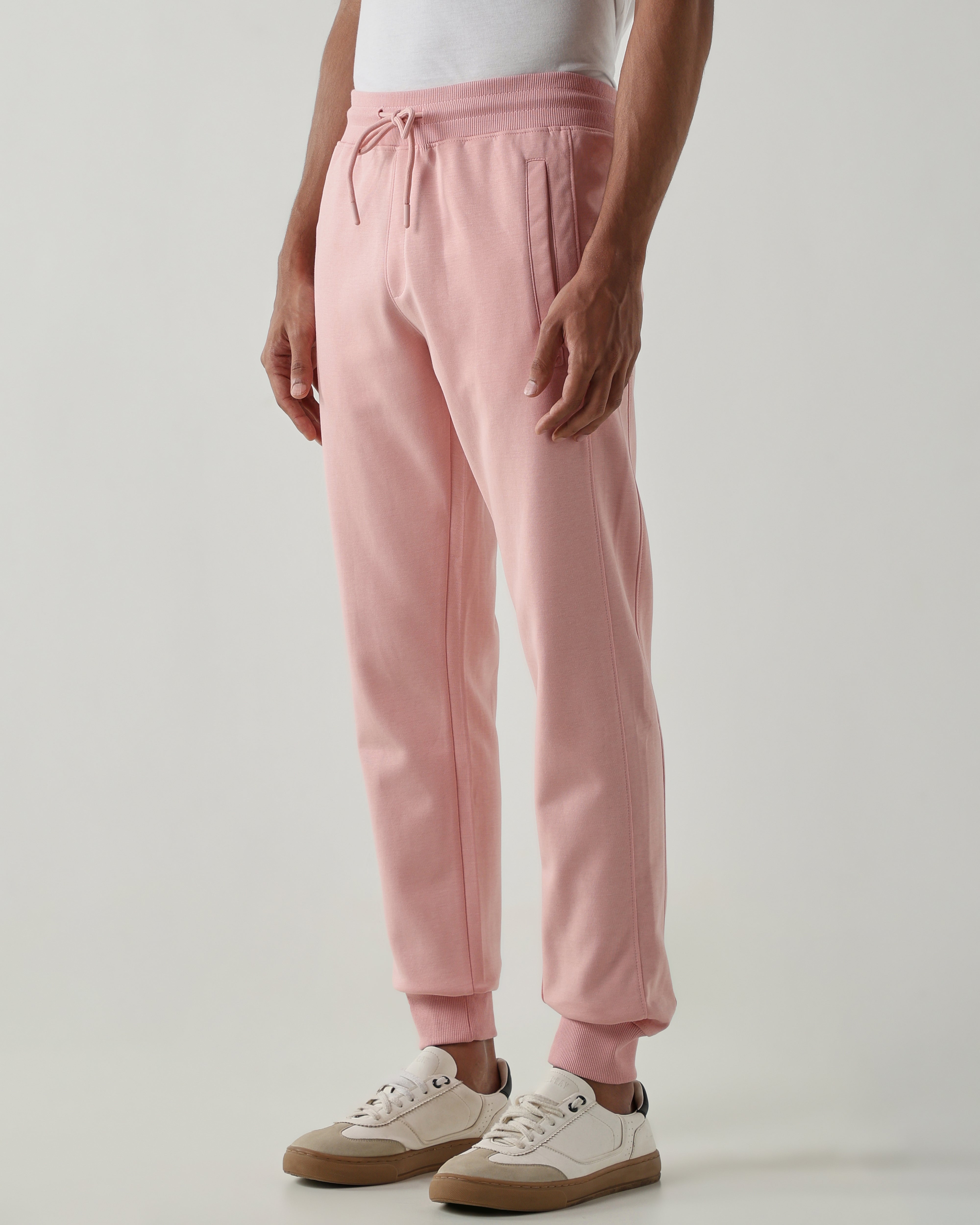 Rib at Waist and bottom Flat Front  Joggers – Sliver Pink