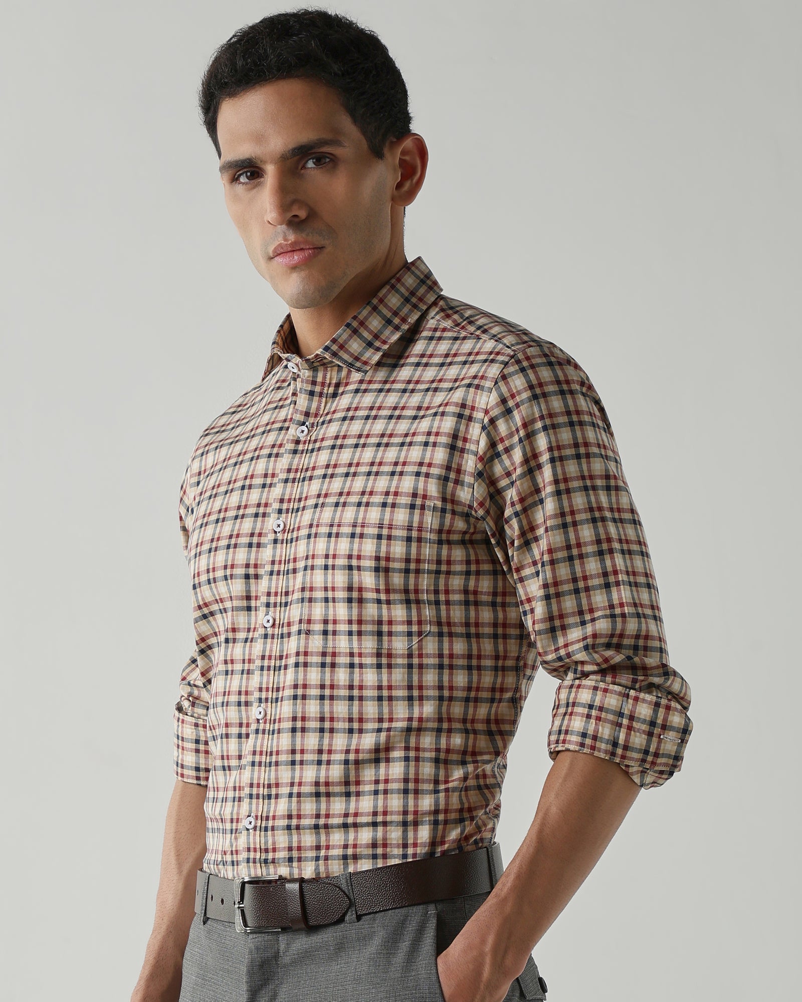 Red/Navy Pure Cotton Shirts for Men | Slim Fit Luxury Wear