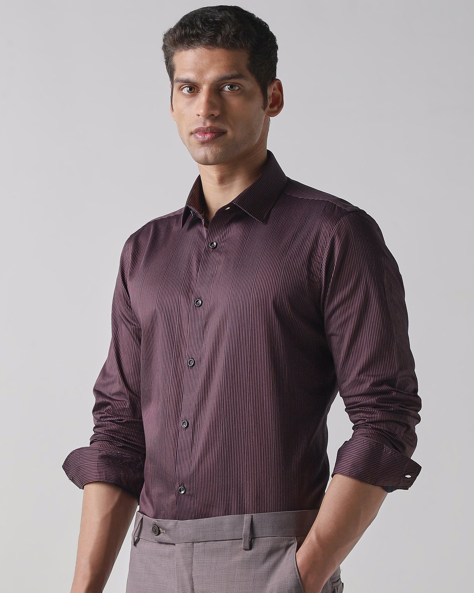 Burgundy 100% Cotton Regular Fit Shirt