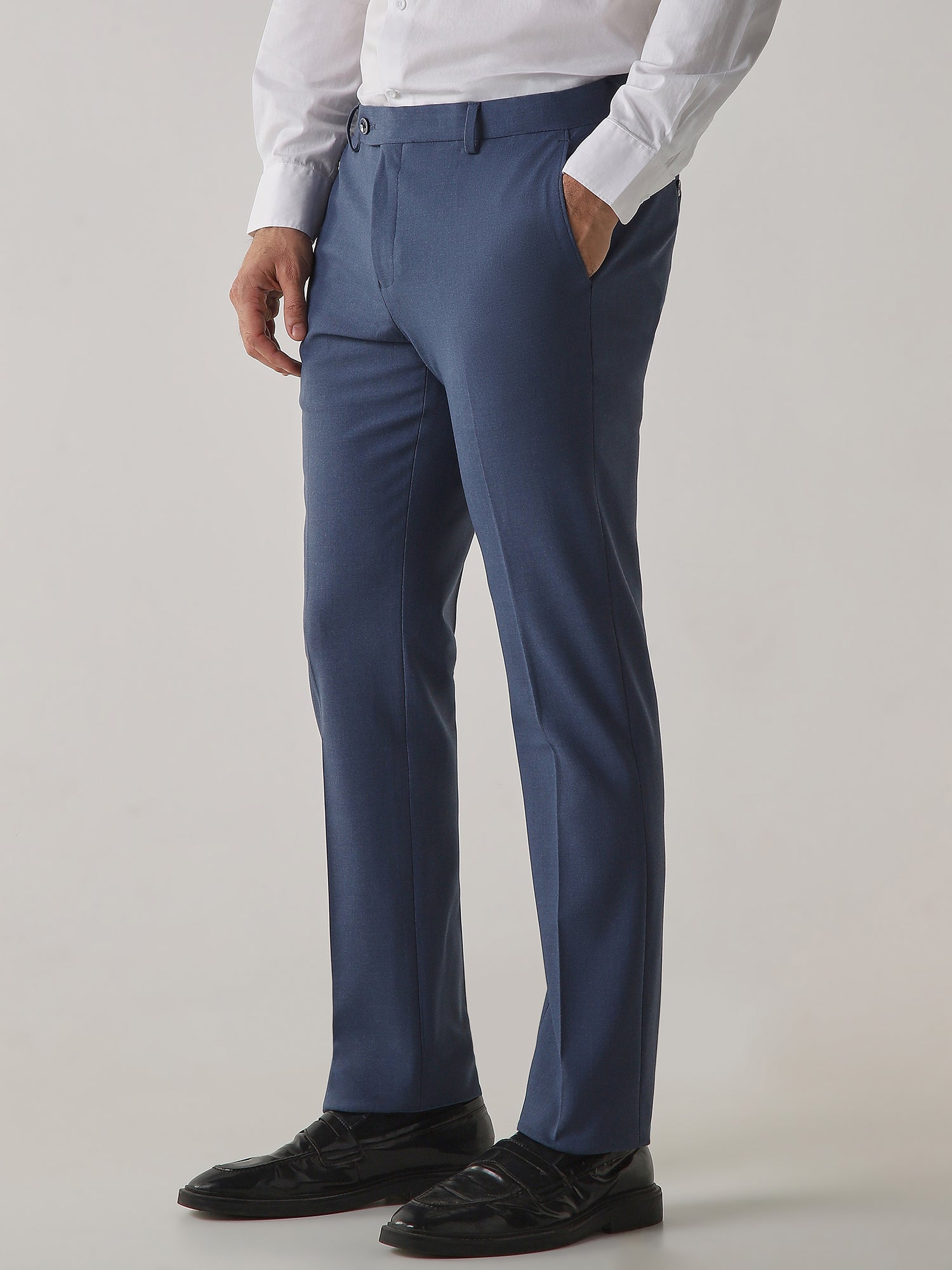 Royal Blue Cotton Blend Flat Front Slim Fit Formal Trouser