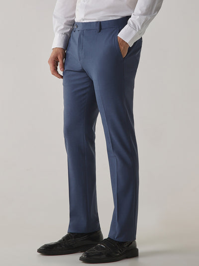 Royal Blue Cotton Blend Flat Front Slim Fit Formal Trouser