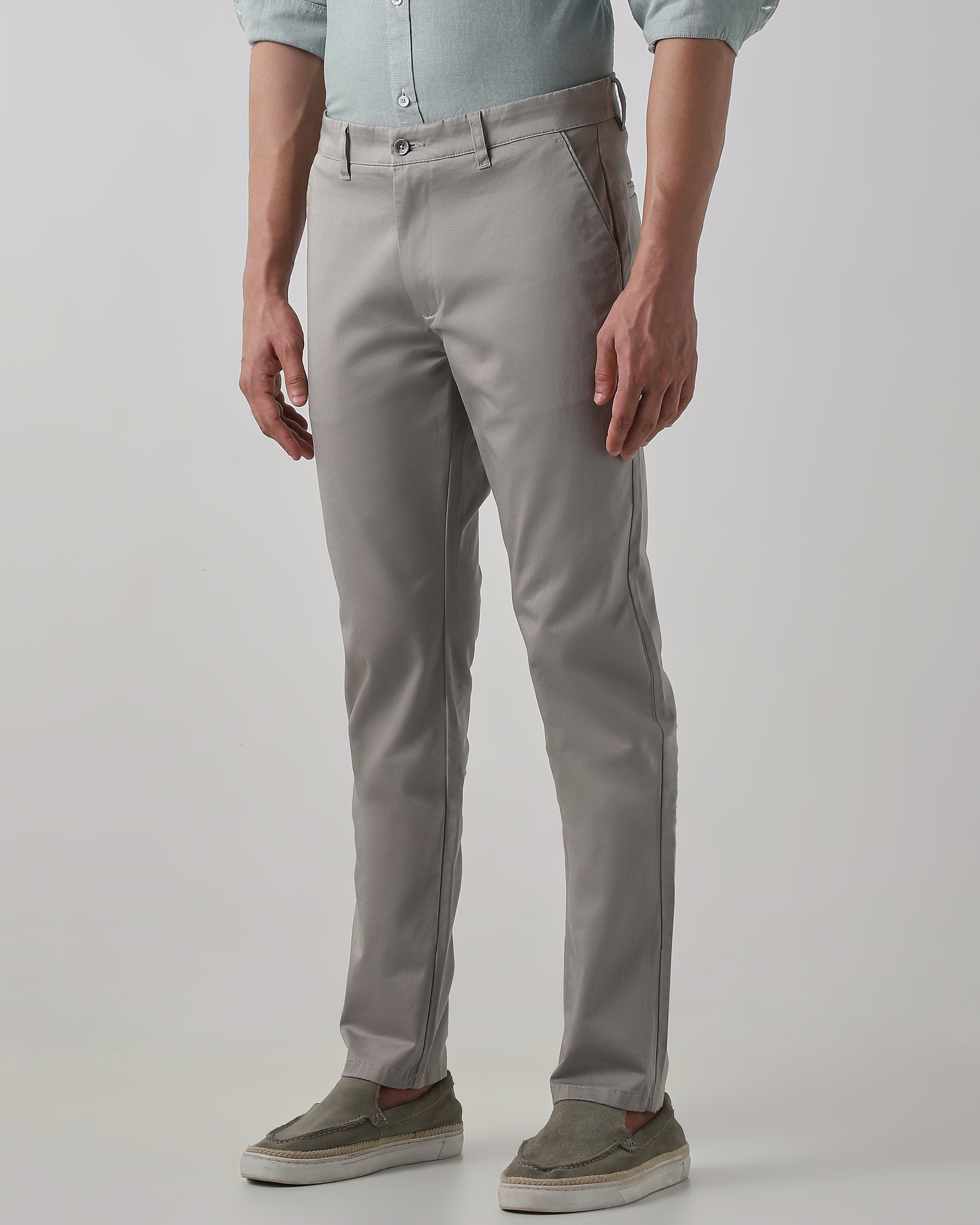 Grey Cotton Stretch Regular Fit Trouser