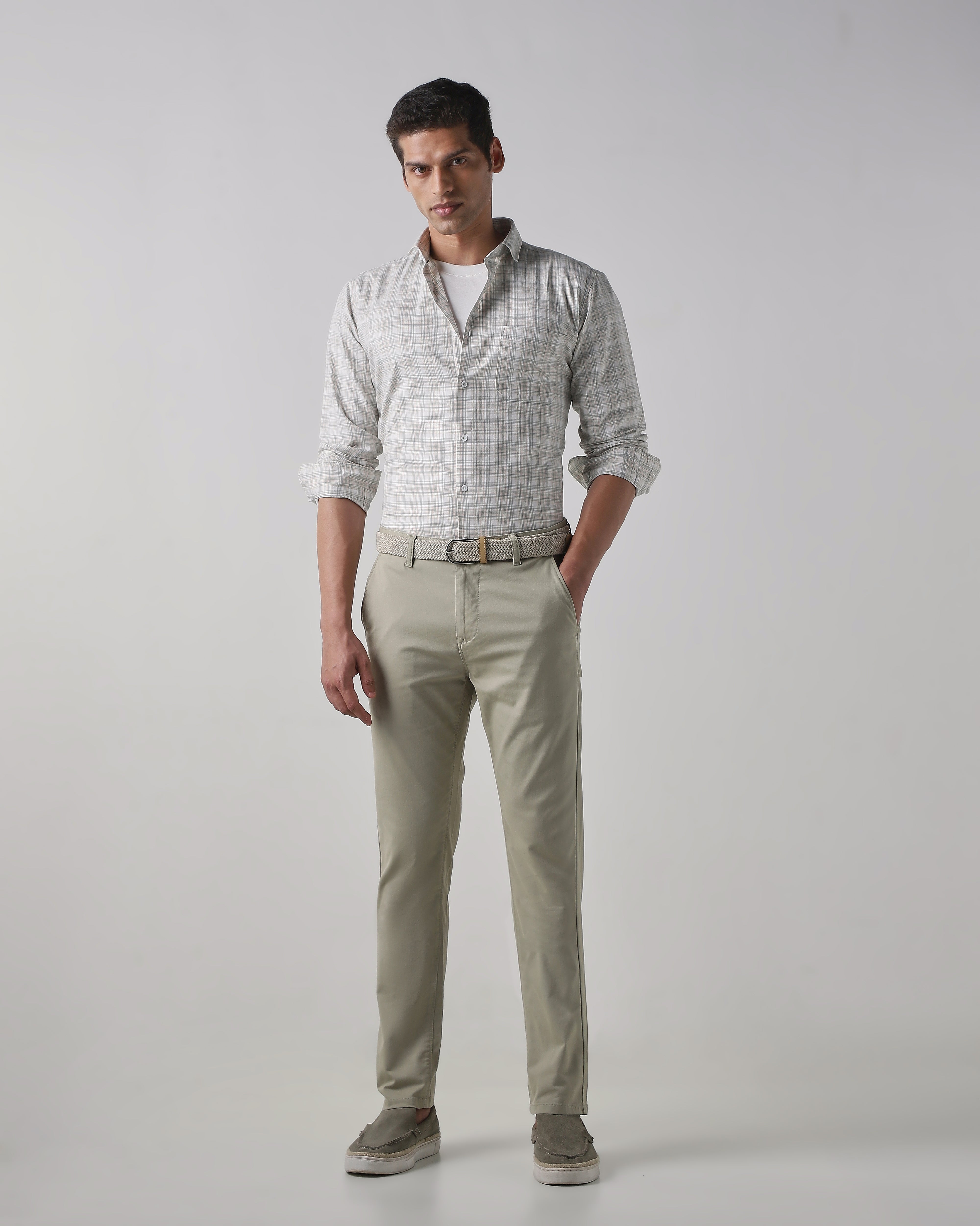 Mint Cotton Stretch Regular Fit Trouser