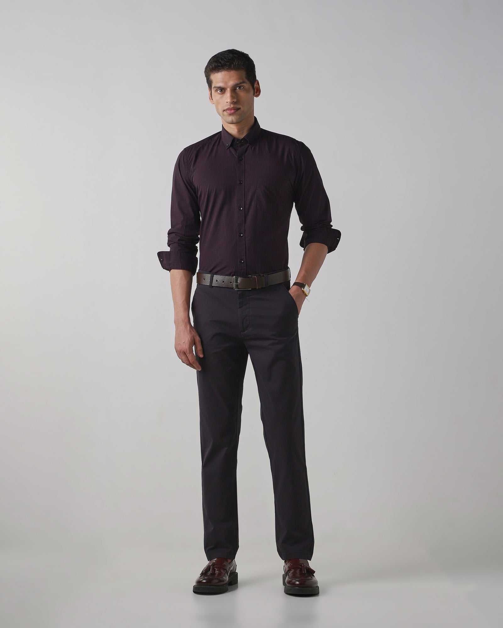 Black Cotton Stretch Regular Fit Trouser