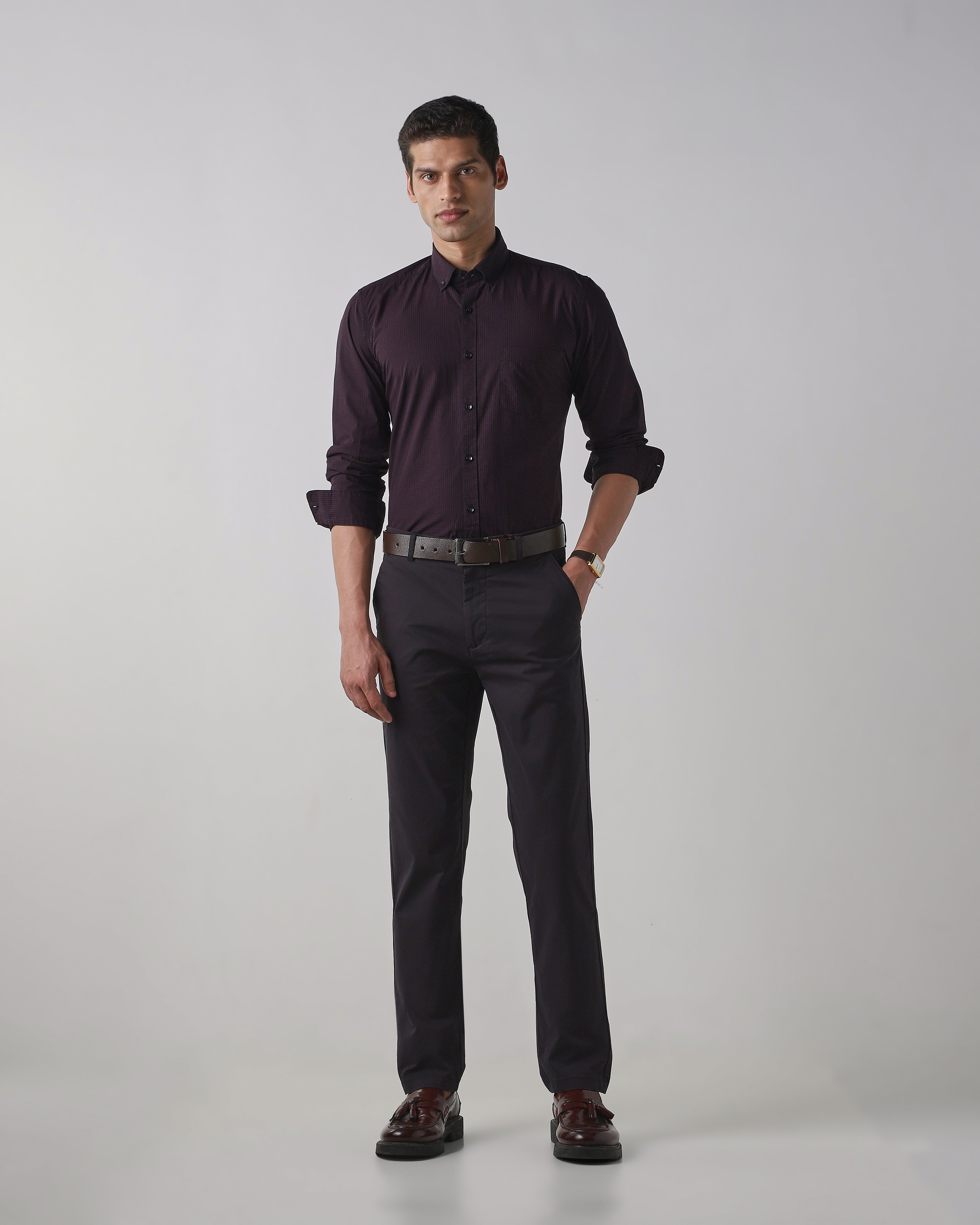 Black Cotton Stretch Regular Fit Trouser