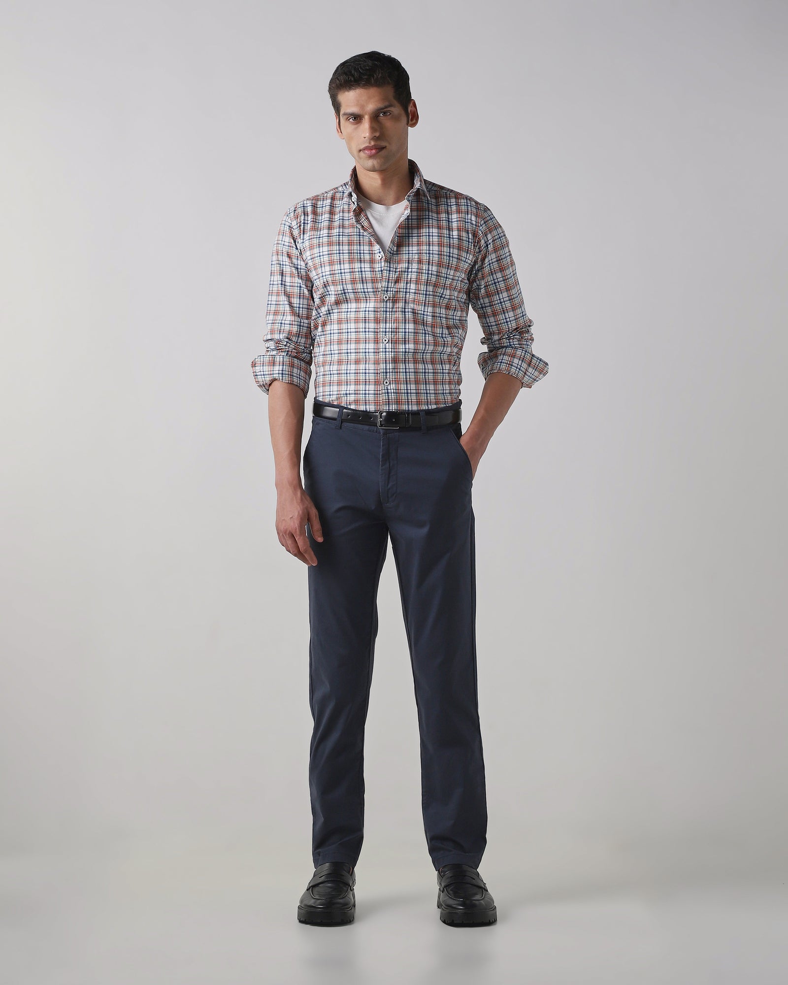 Navy Cotton Stretch Regular Fit Trouser