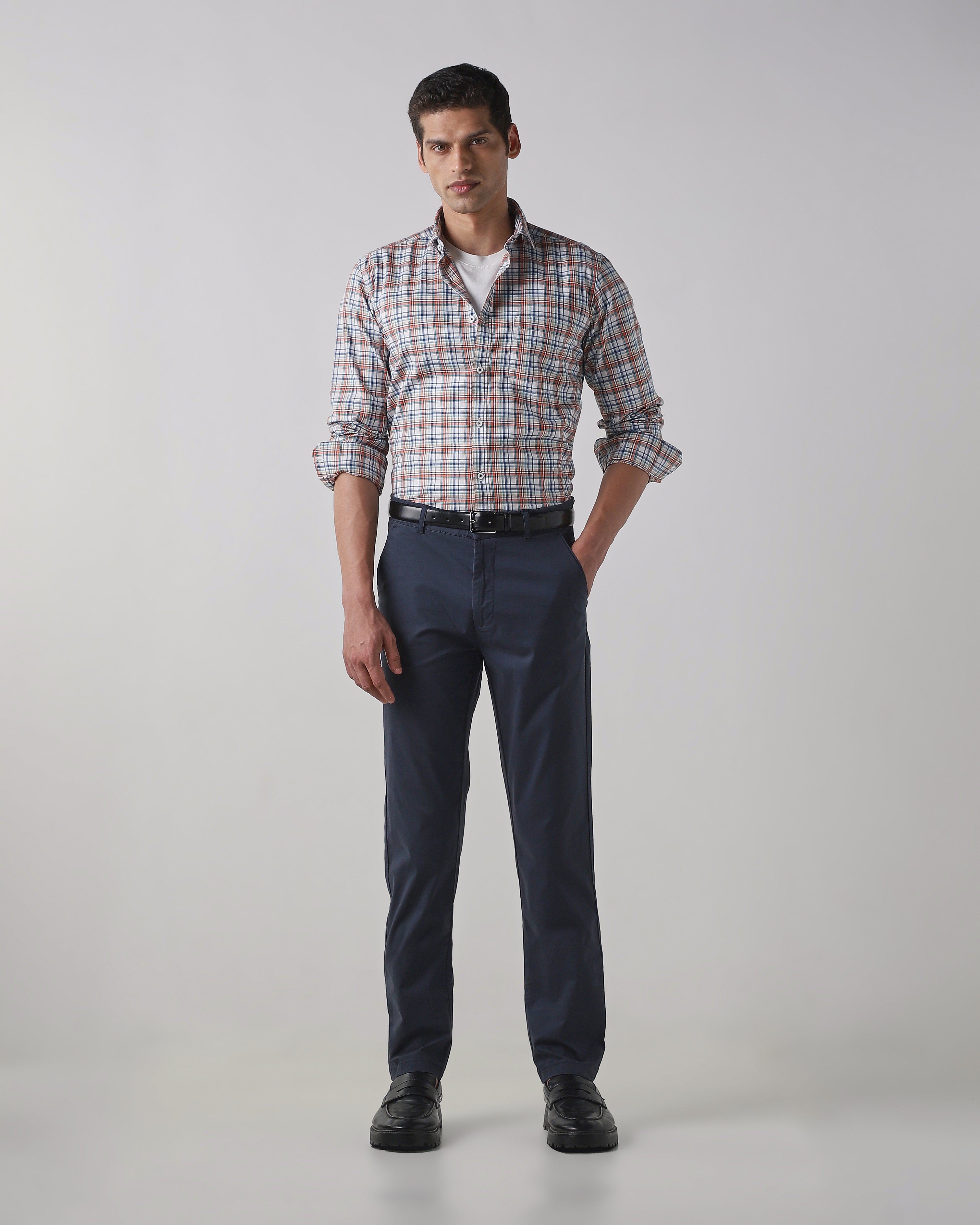 Navy Cotton Stretch Regular Fit Trouser