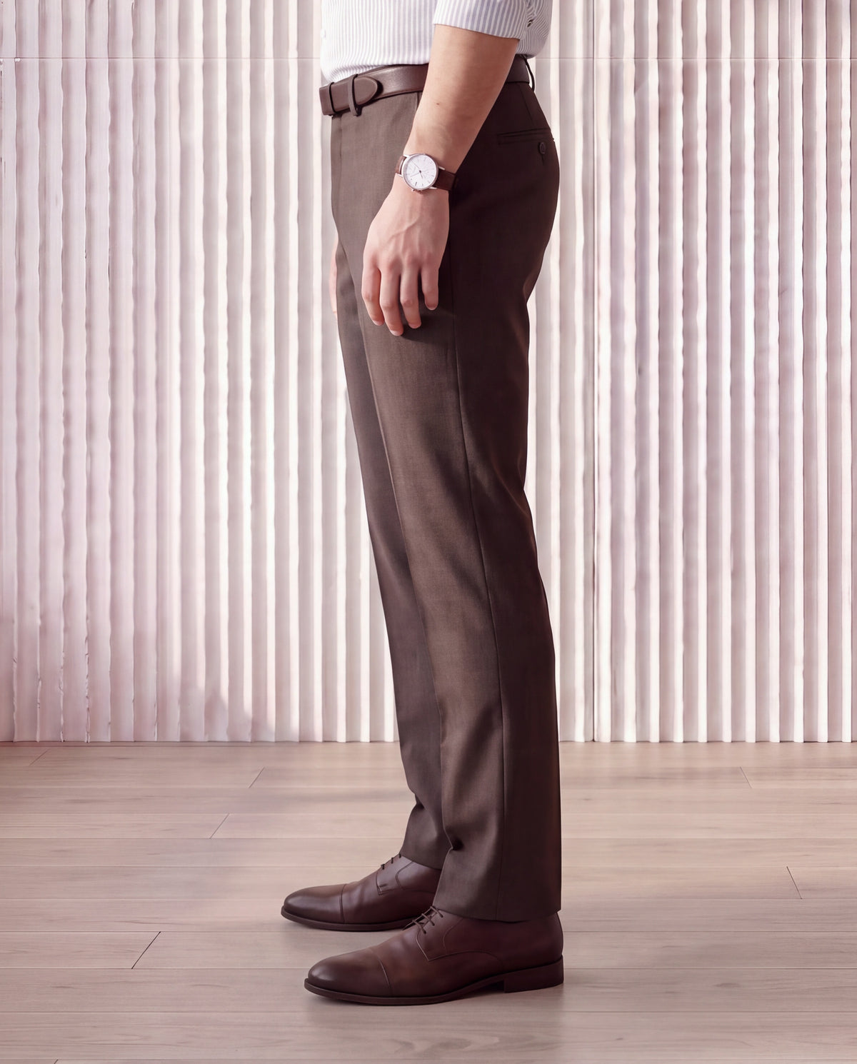 Men's Solid Poly Viscose Elastane Tailor Fit Formal Trousers-Brown