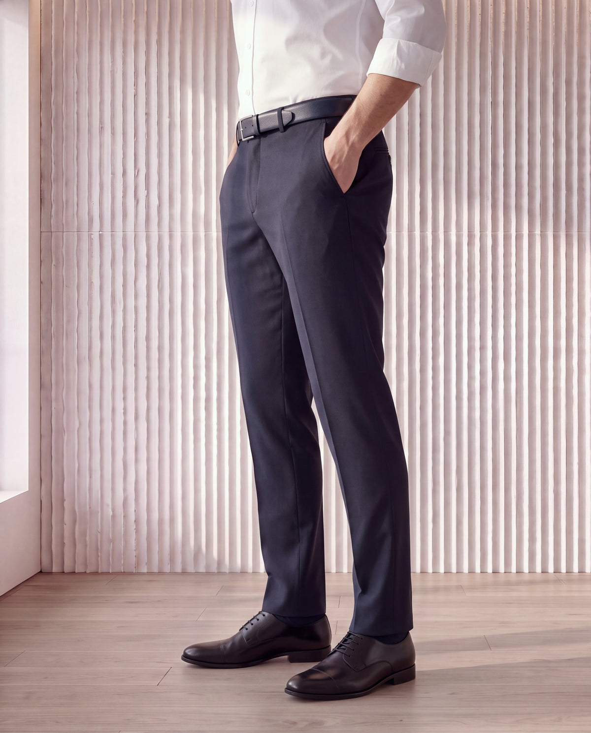 Men's Solid Poly Viscose Elastane Tailor Fit Formal Trousers-Blue