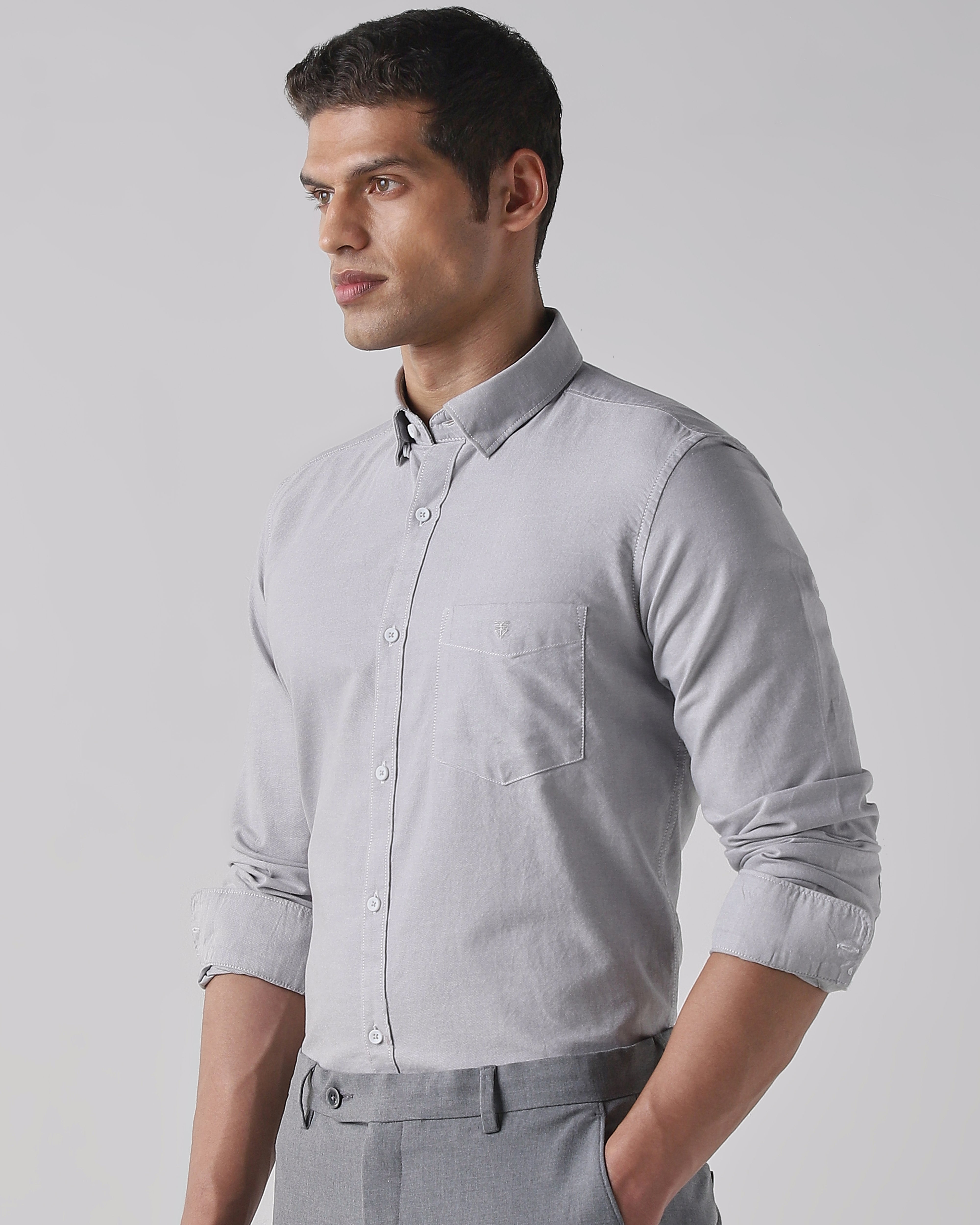 Grey 100% Cotton Regular Fit Shirt