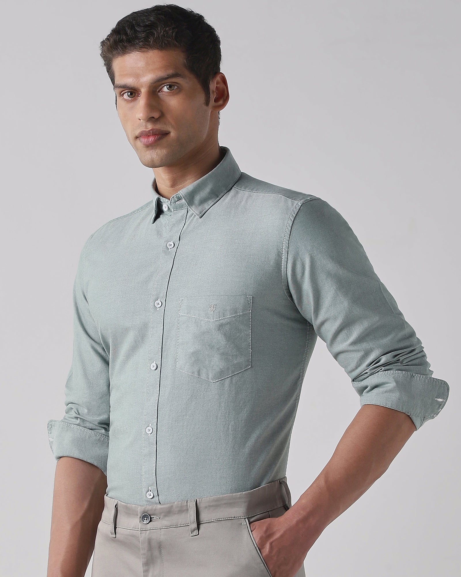 Olive 100% Cotton Regular Fit Shirt