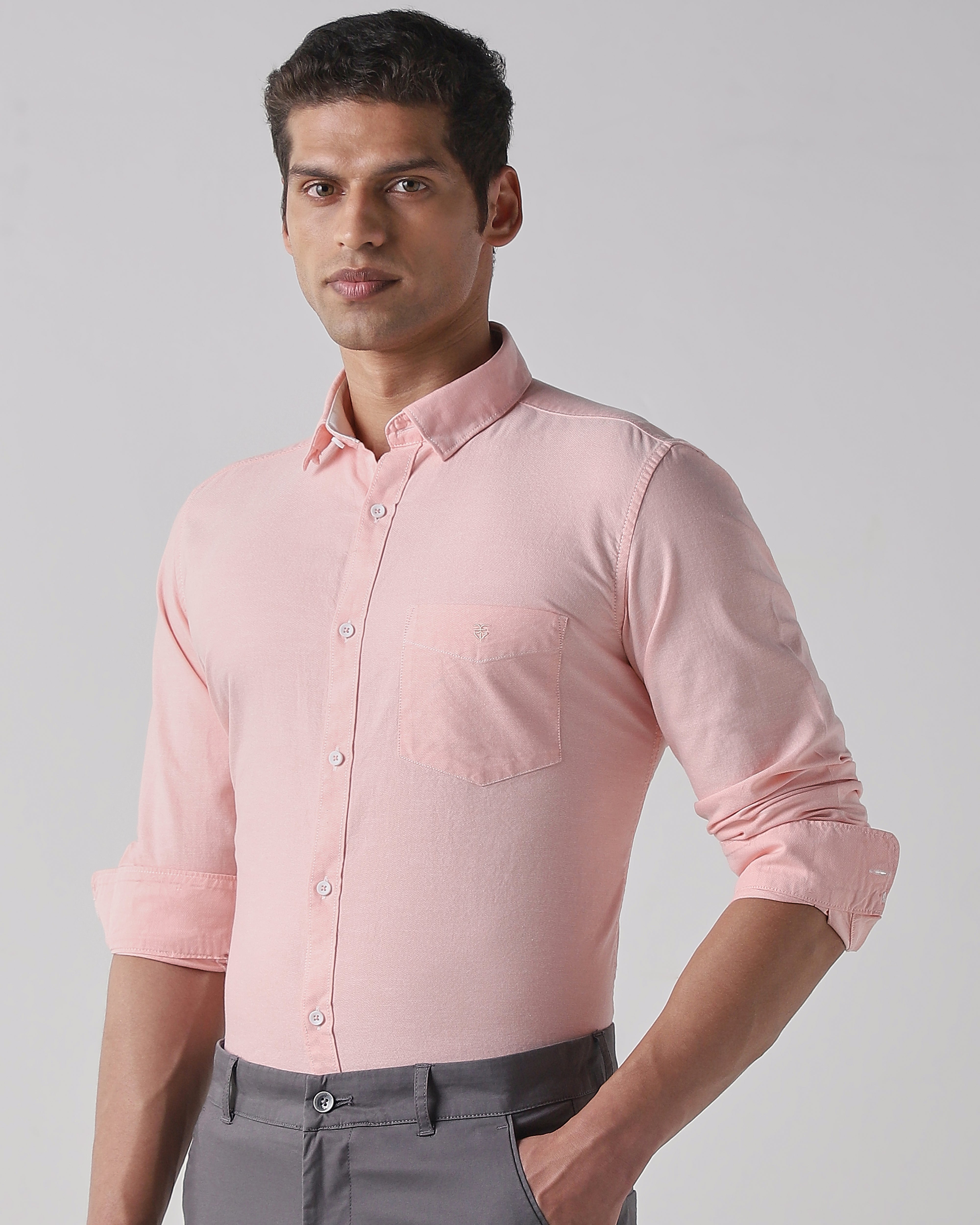 Peach 100% Cotton Regular Fit Shirt