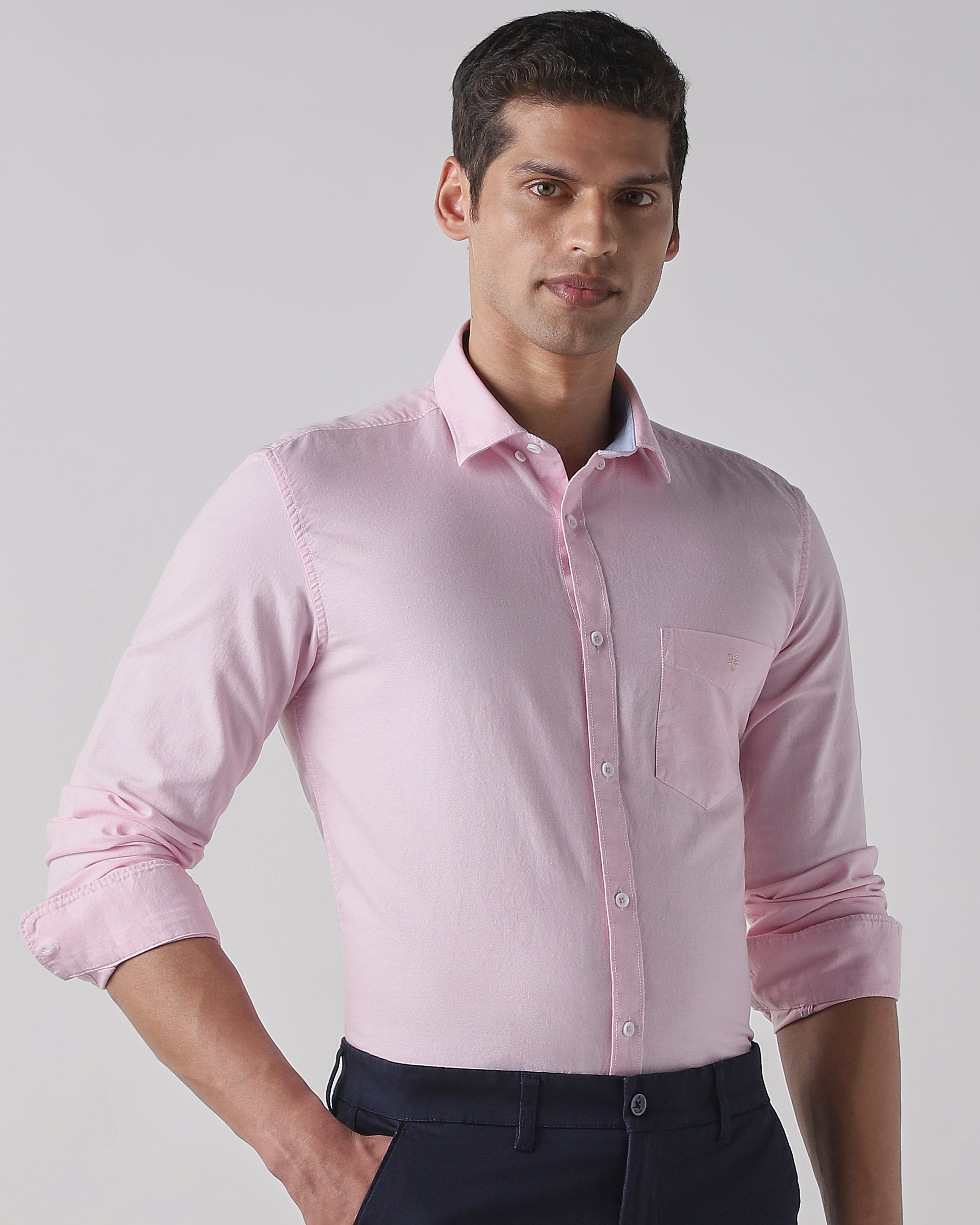 Pink 100% Cotton Regular Fit Shirt