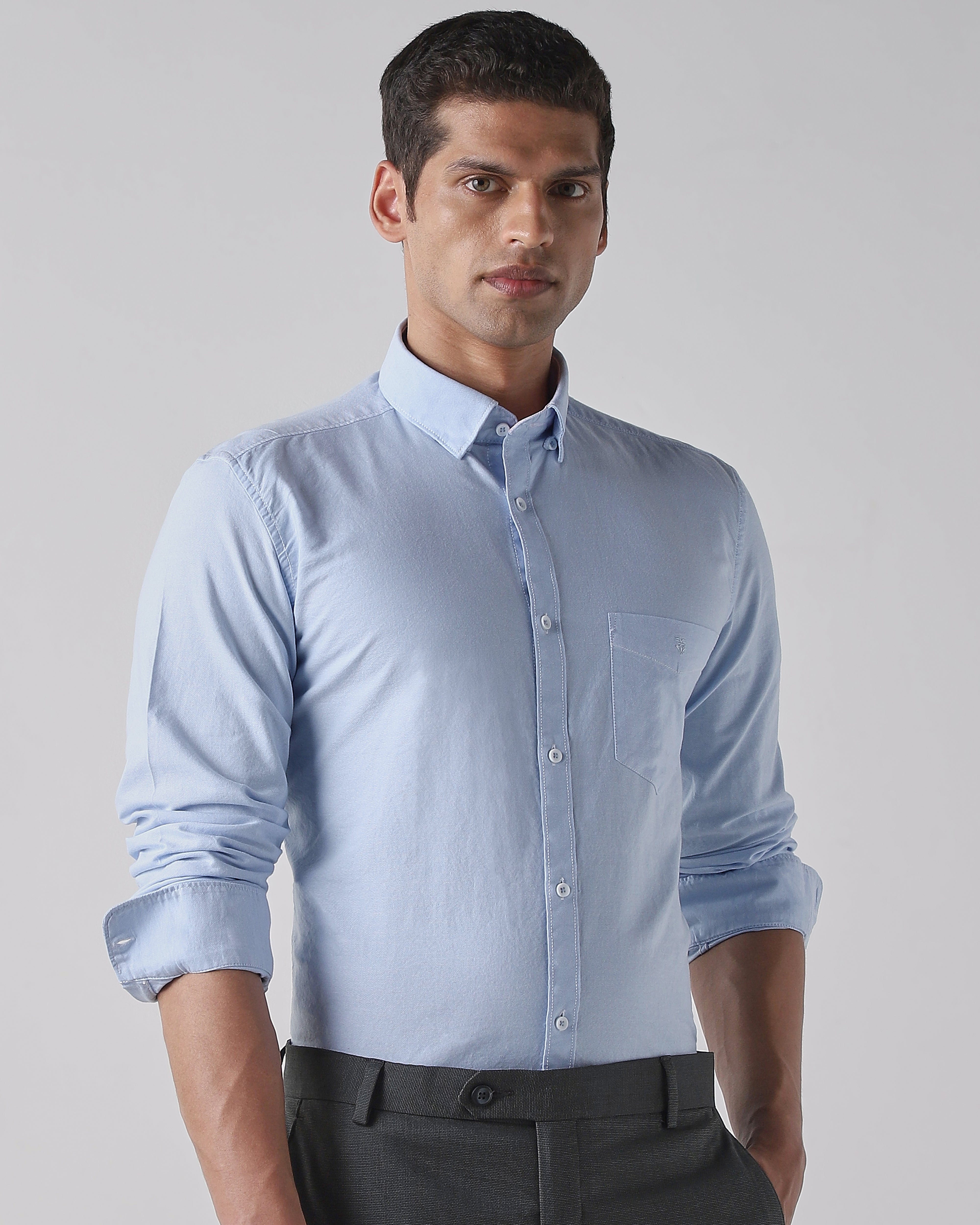 Sky Blue 100% Cotton Regular Fit Shirt
