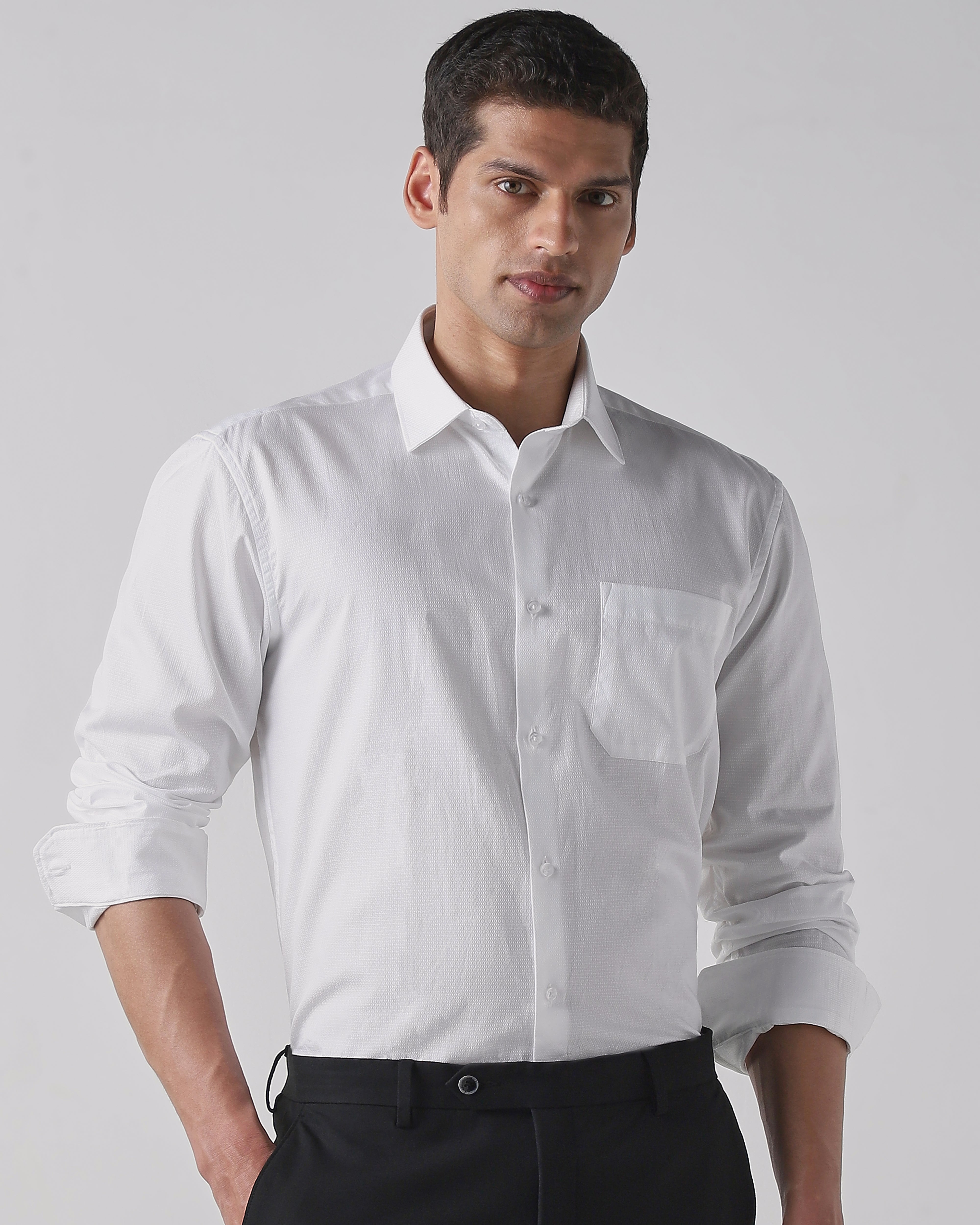Solid White 100% COTTON Regular Fit Shirt