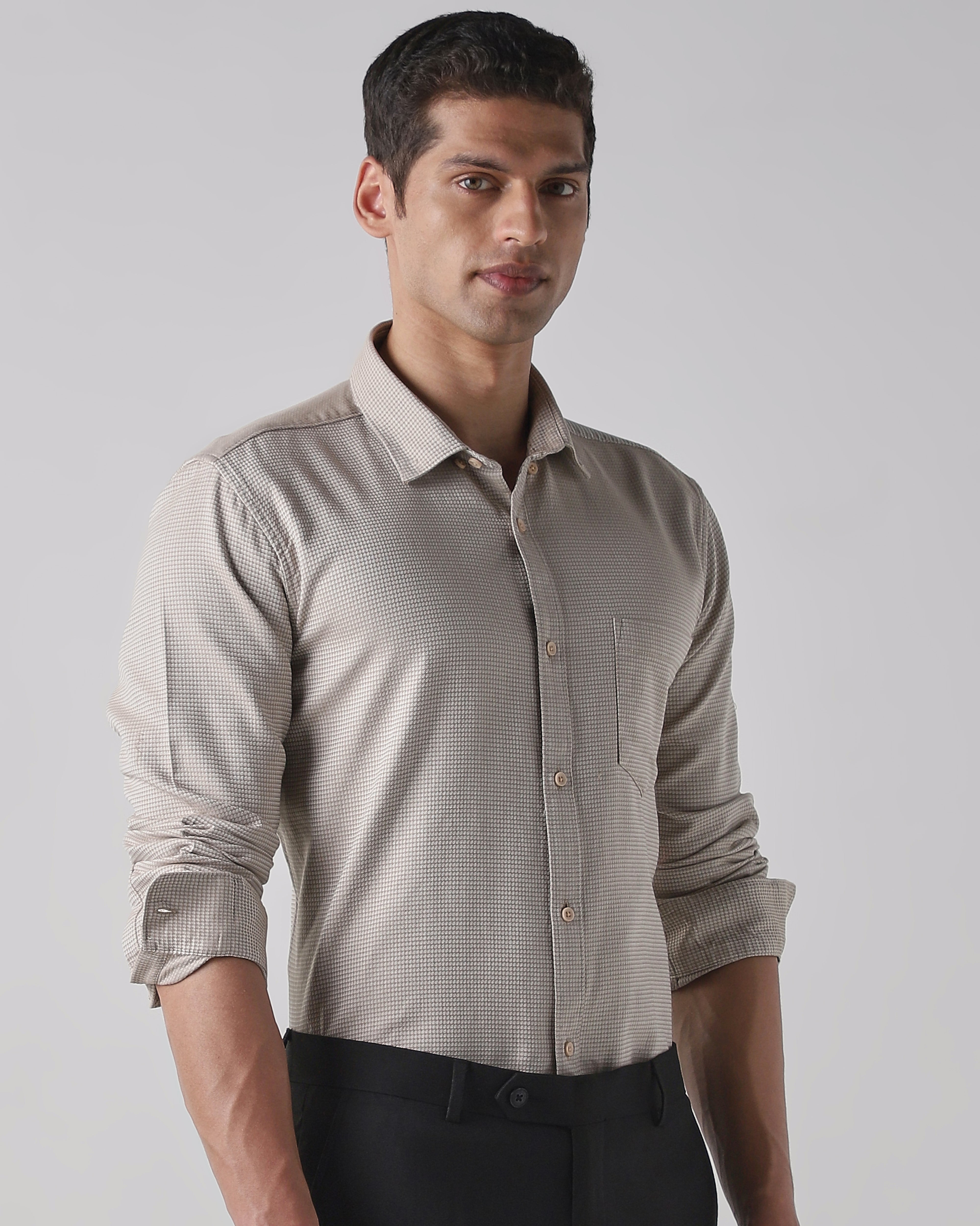 Beige 100% COTTON Regular Fit Shirt