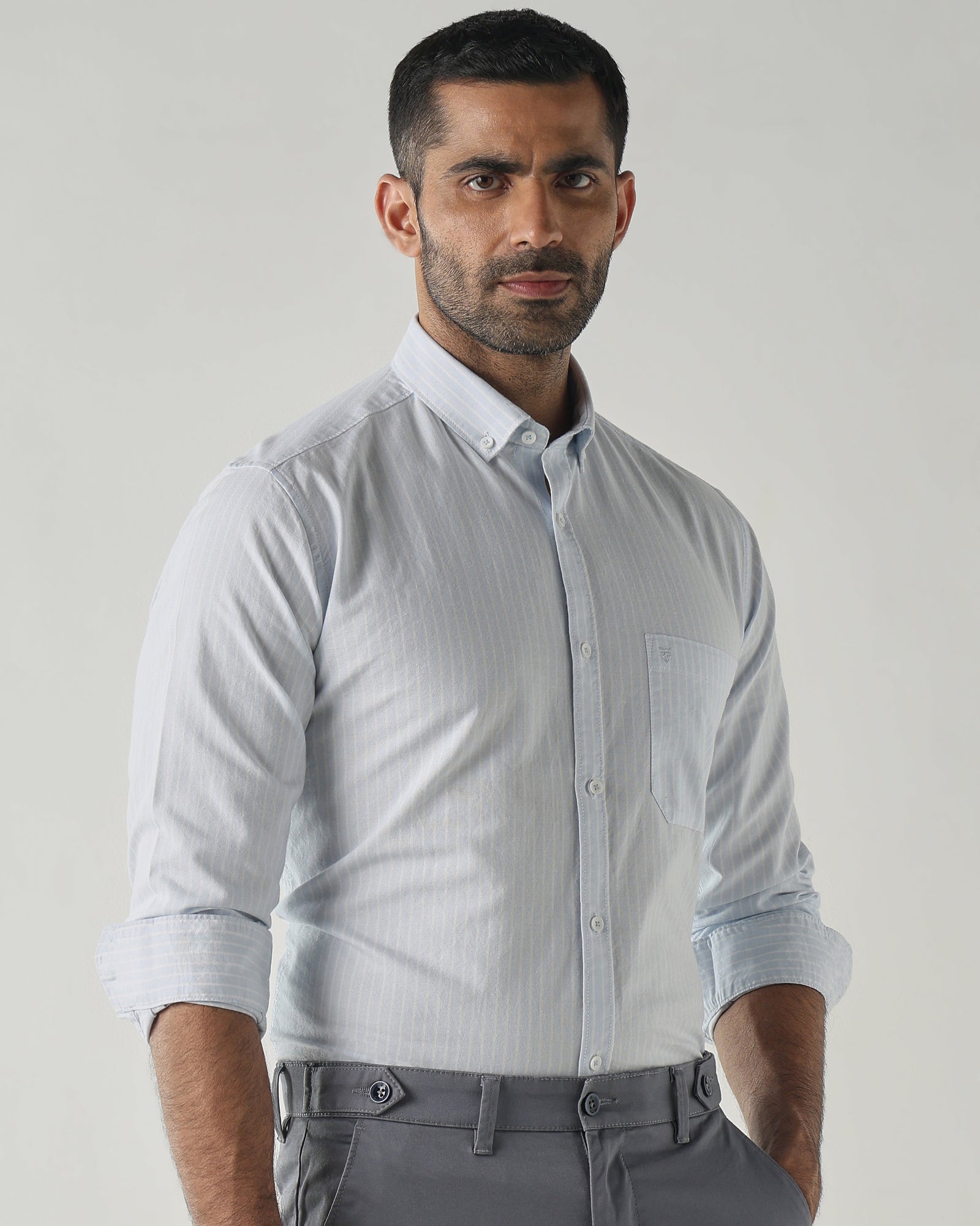 White/Beige Slim fit Smart Casual Shirts