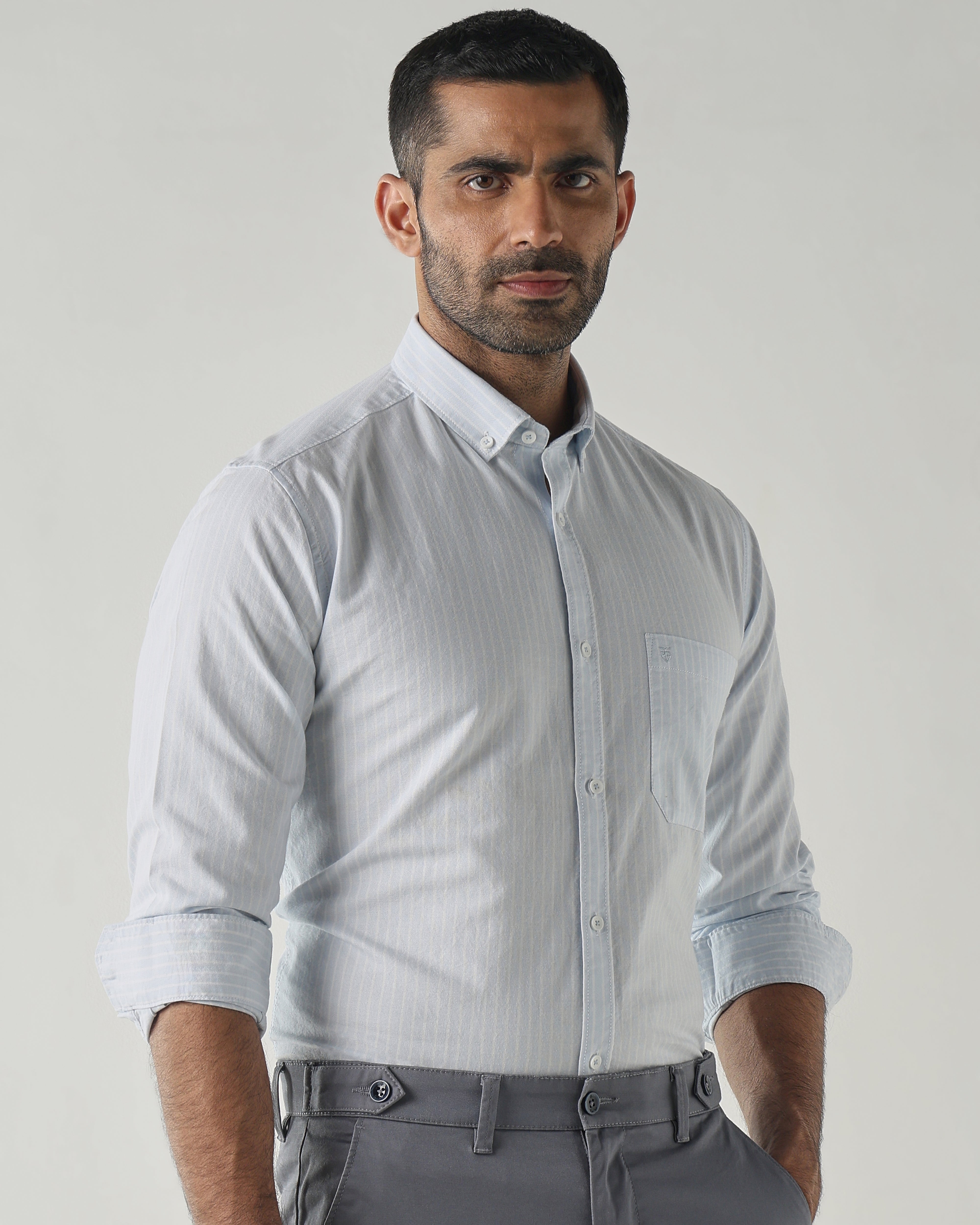 White/Beige Slim fit Smart Casual Shirts