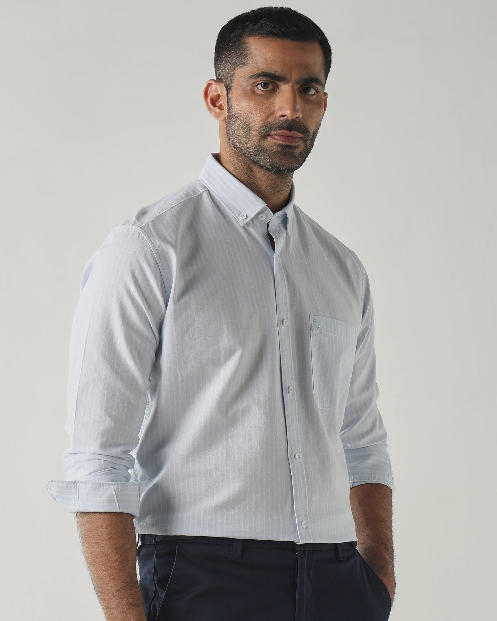 White/Sky Blue Slim fit Smart Casual Shirts