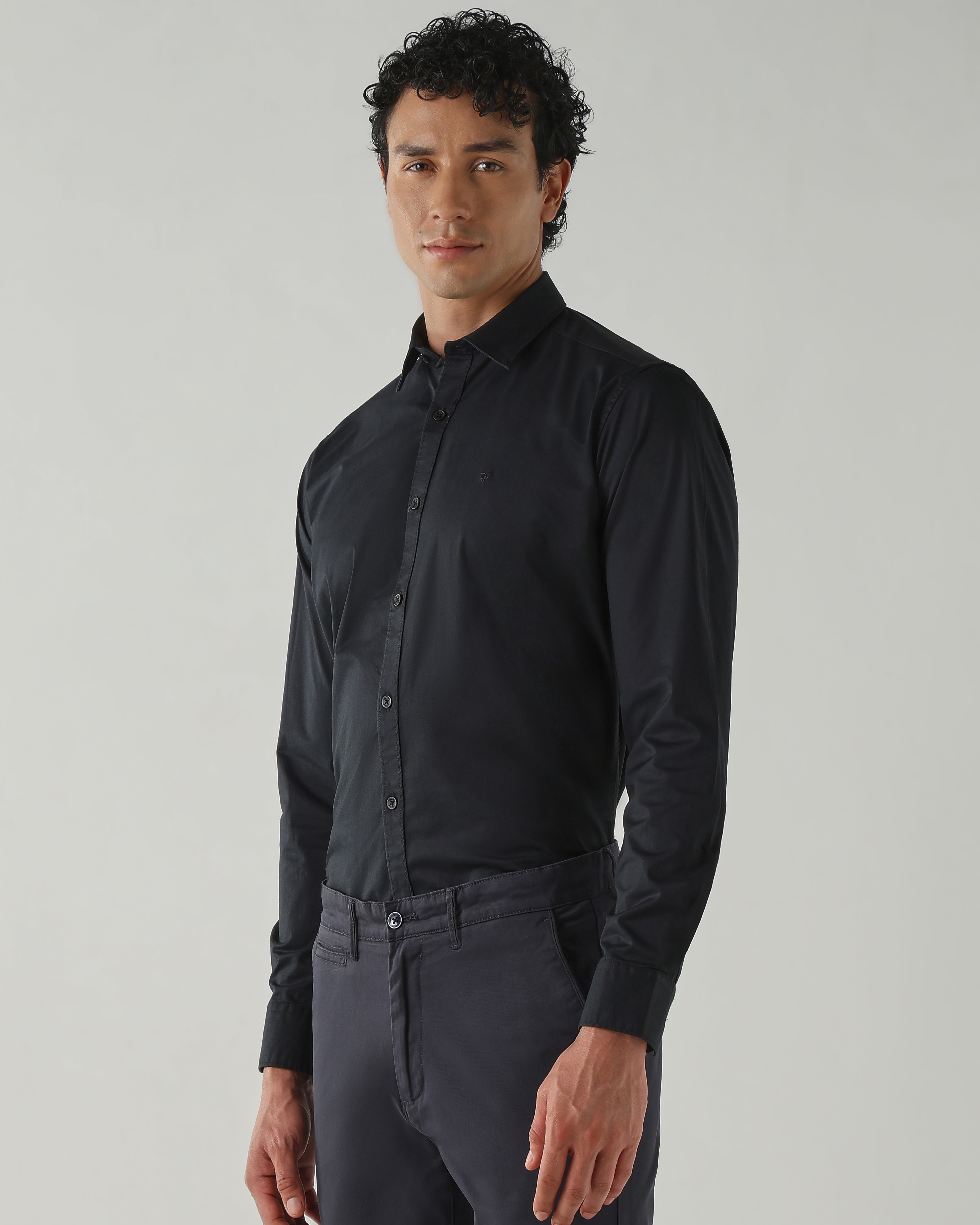 Men Slim Fit Shirts Black