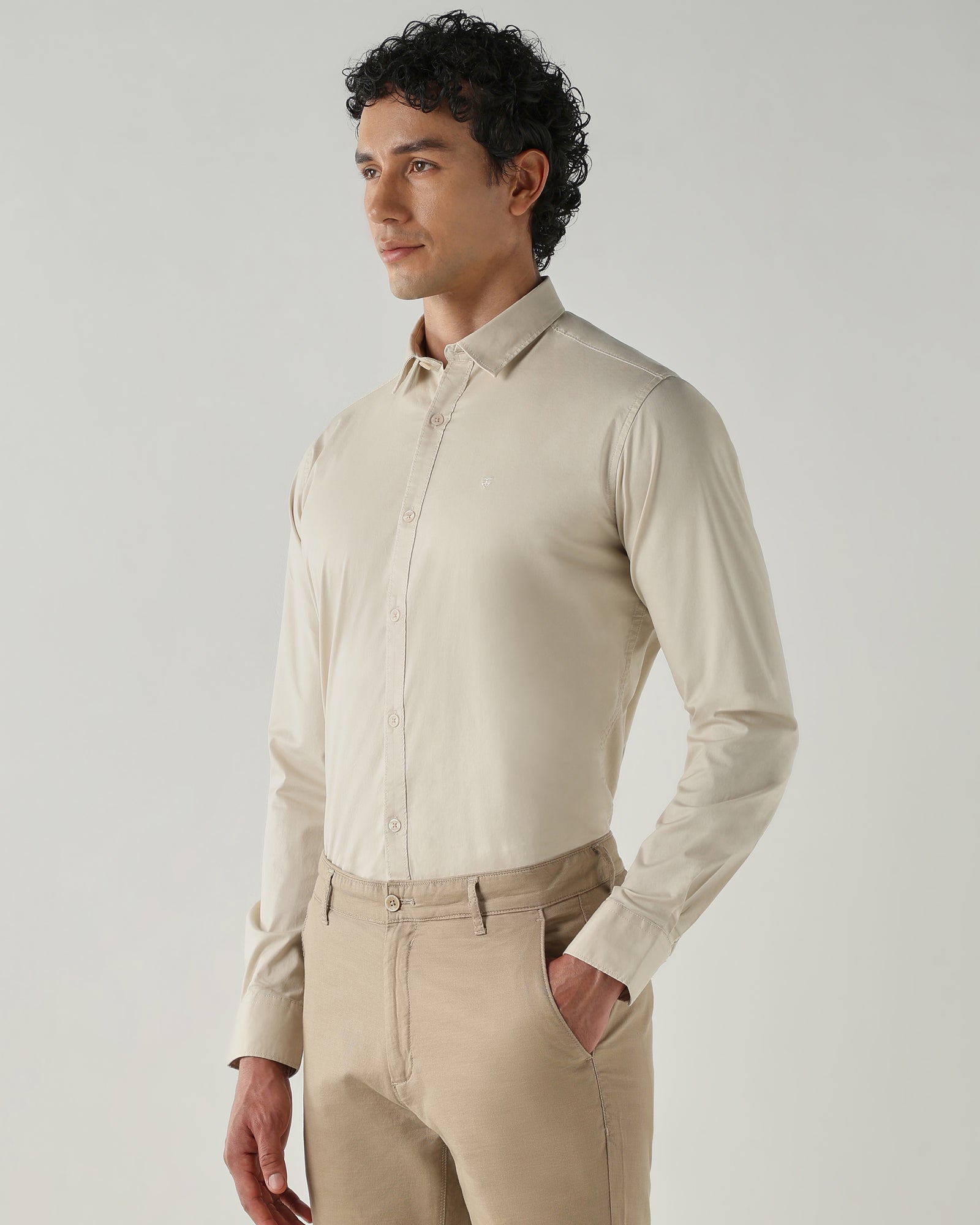 Men Slim Fit Shirts Cream