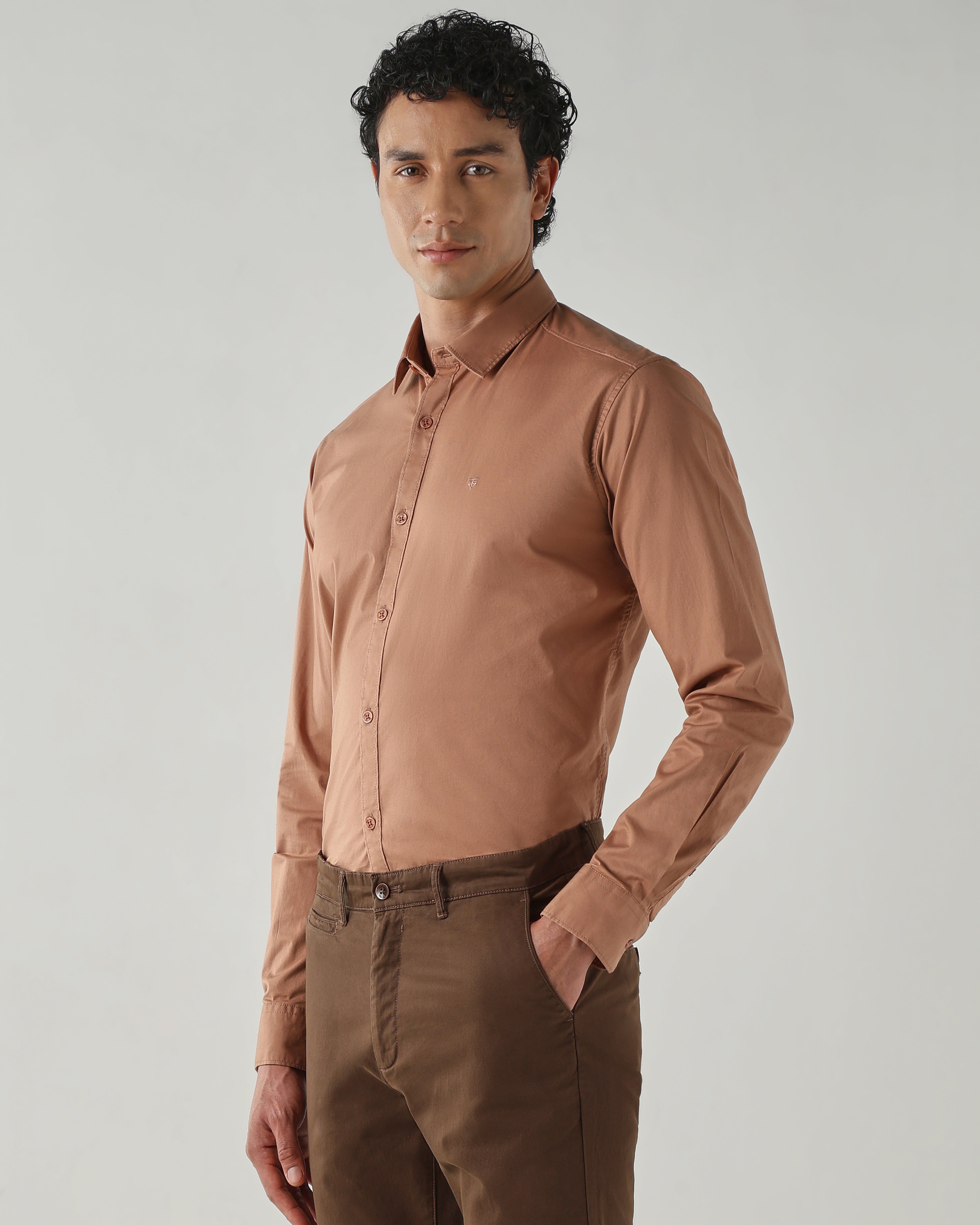 Men Slim Fit Shirts Mud Peach