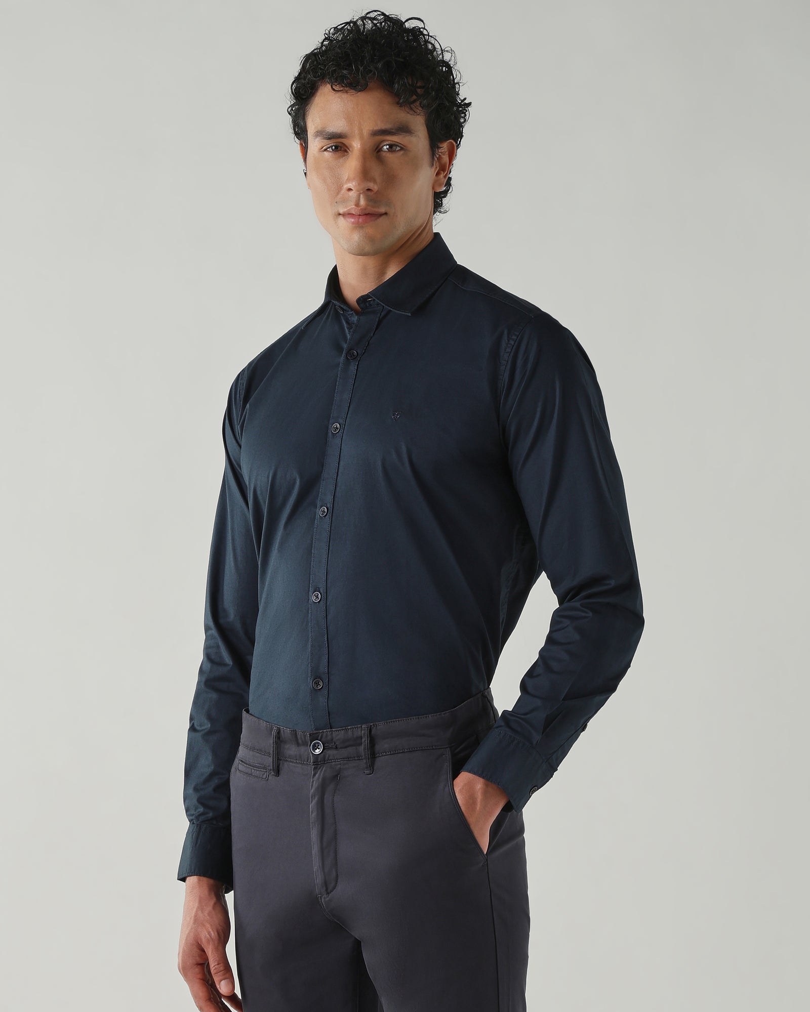 Men Slim Fit Shirts Navy