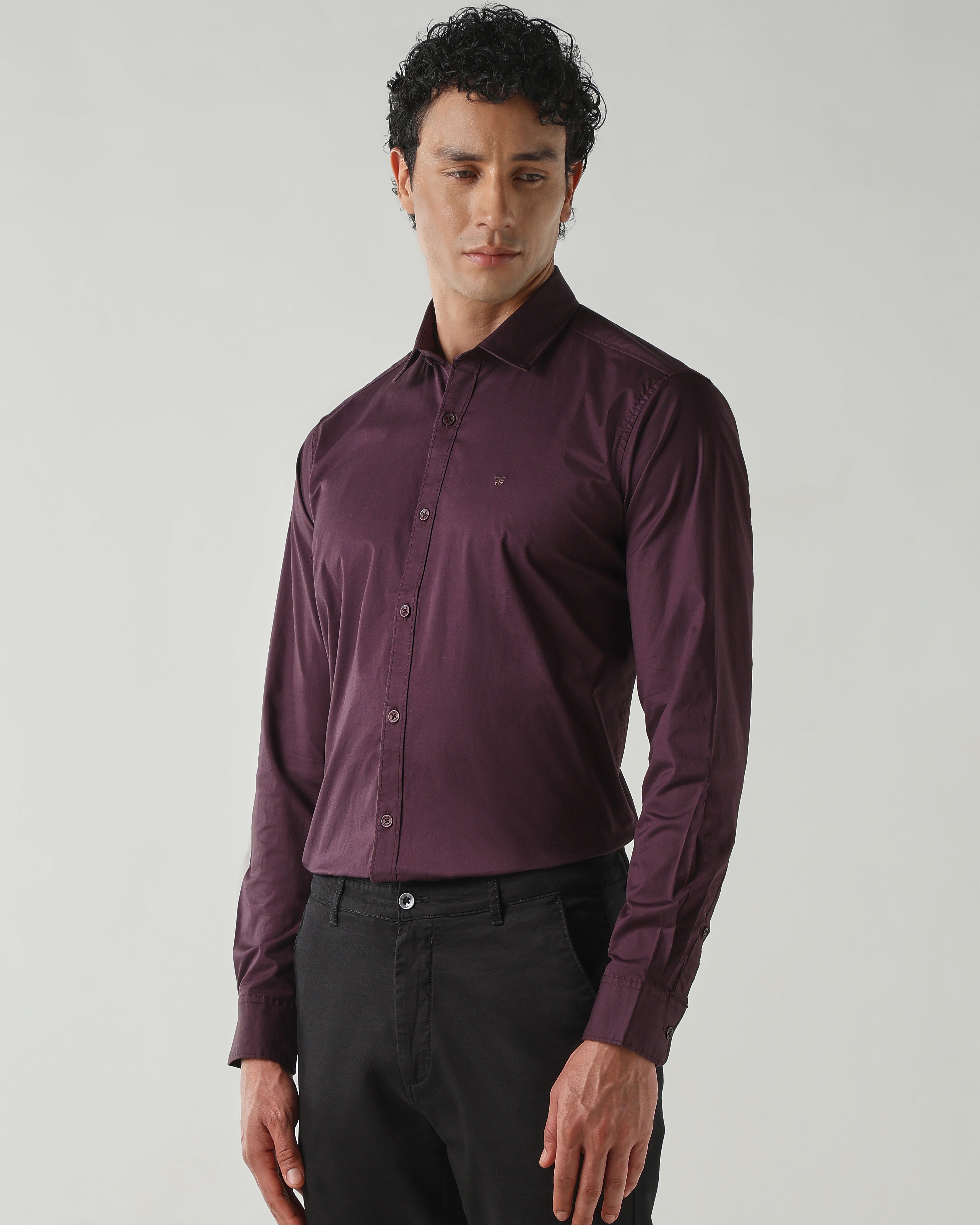 Men Slim Fit Shirts Wine